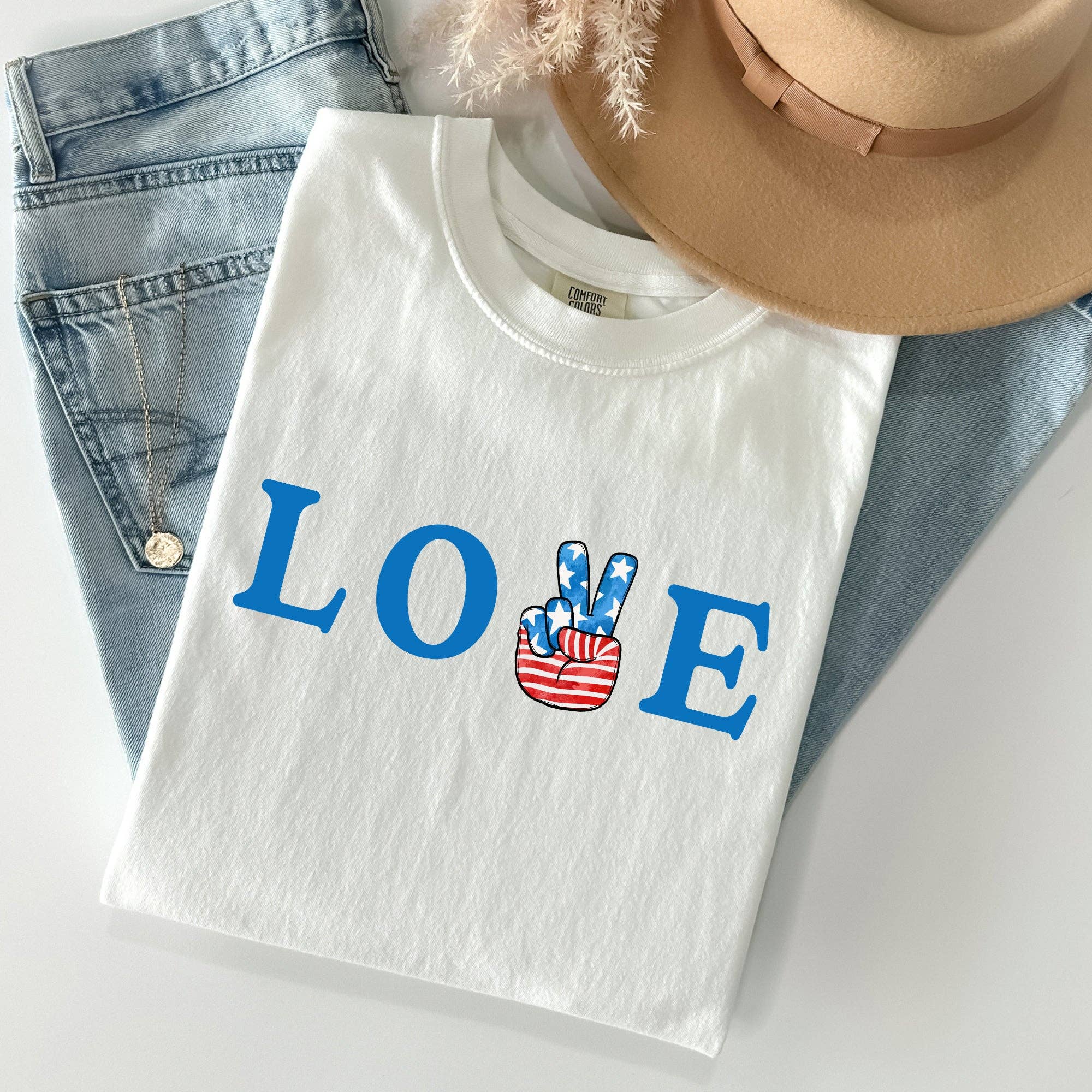 Peace, Love, America, Retro, Patriotic, 4th of July - Adult & Kids T-Shirts, Sweatshirts & Hoodies apparel design preview 1