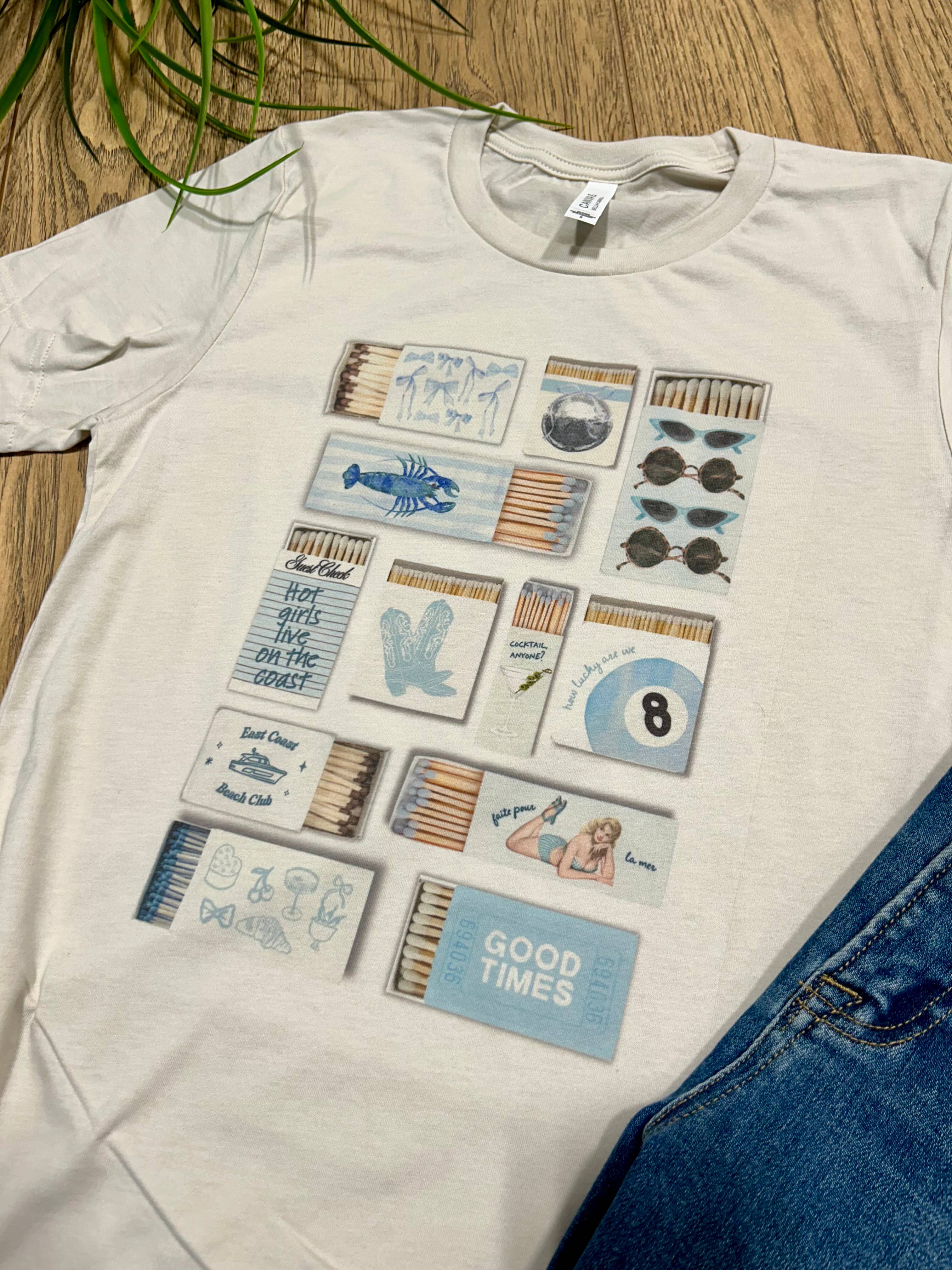 Blue Coastal Match Box Graphic - Adult & Kids T-Shirts, Sweatshirts & Hoodies apparel design preview 1