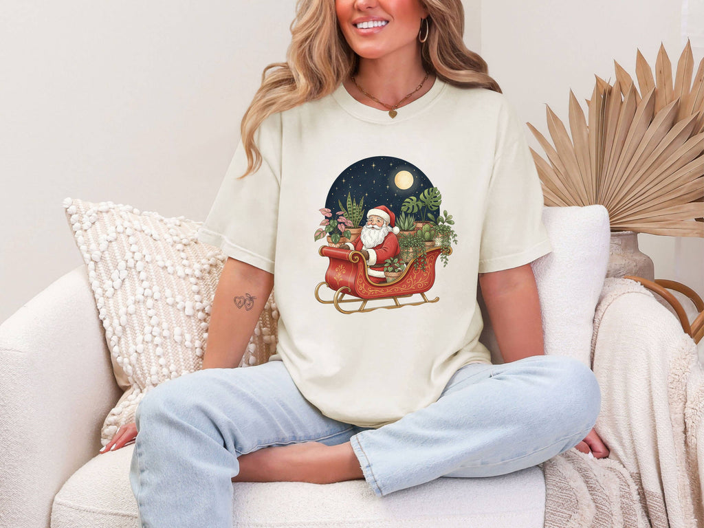 Plant Lover Christmas Santa in Sleigh with - Adult & Kids T-Shirts, Sweatshirts & Hoodies apparel design preview 1