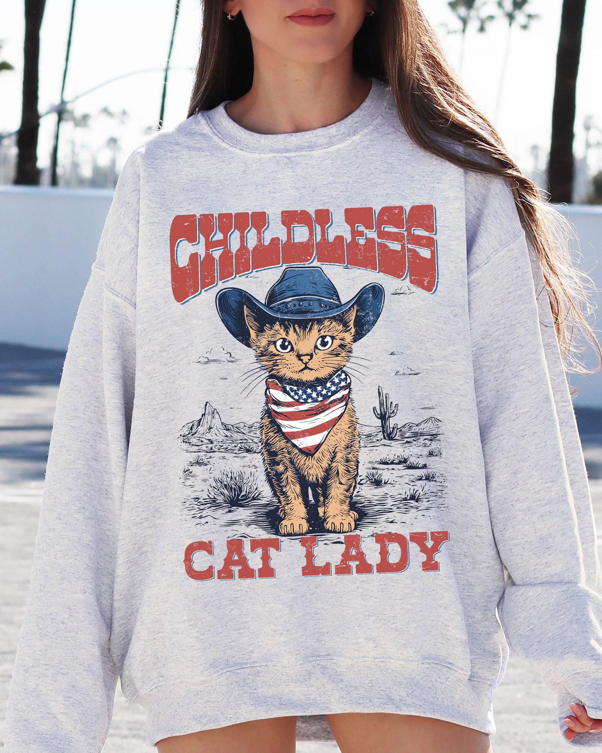 Childless Cat Lady, Country Kitty Cowboy, Cowgirl - Adult & Kids T-Shirts, Sweatshirts & Hoodies apparel design preview 1