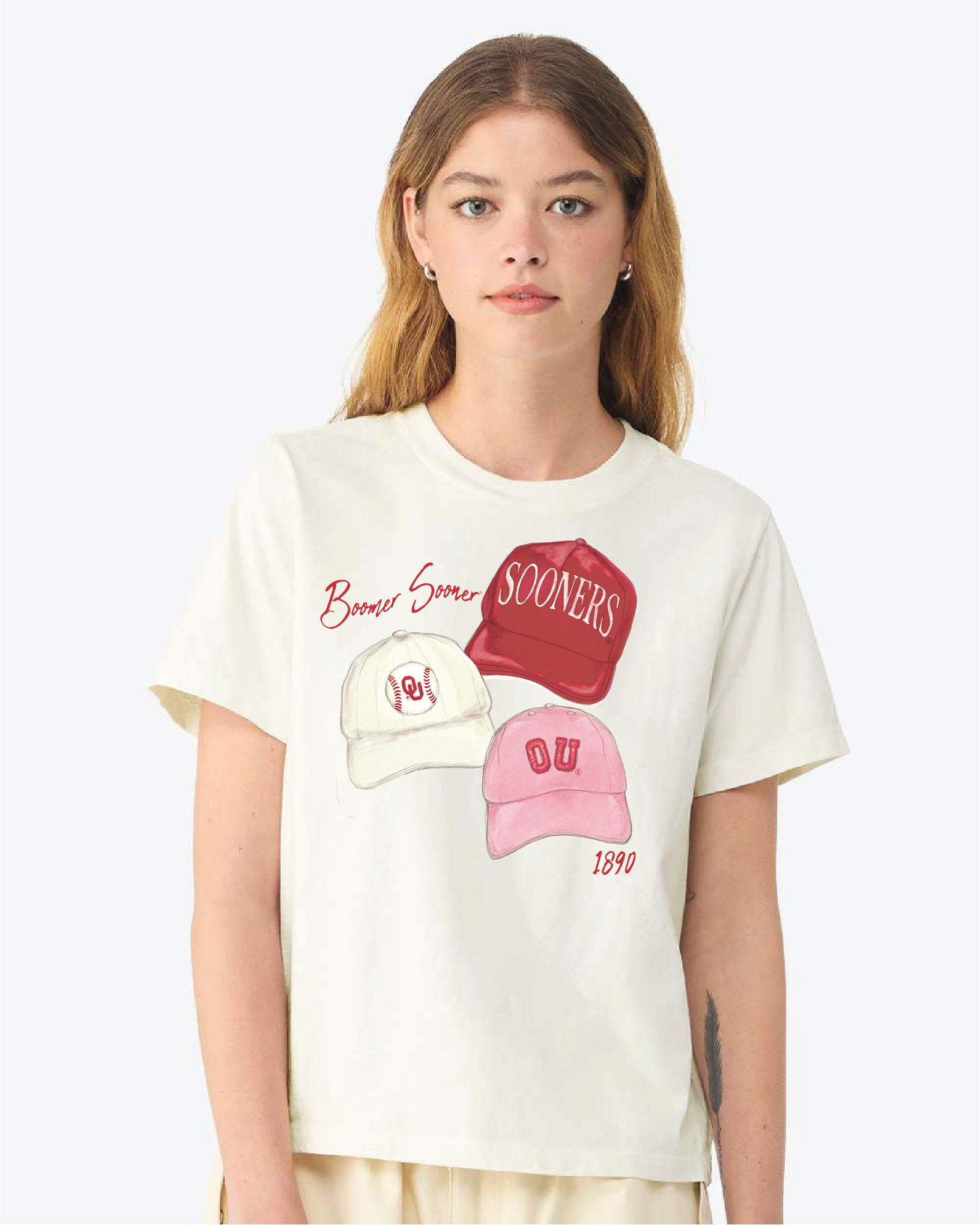 Ou Sooners Painted Baseball Caps White Ellie Perfect - Adult & Kids T-Shirts, Sweatshirts & Hoodies apparel design preview 1