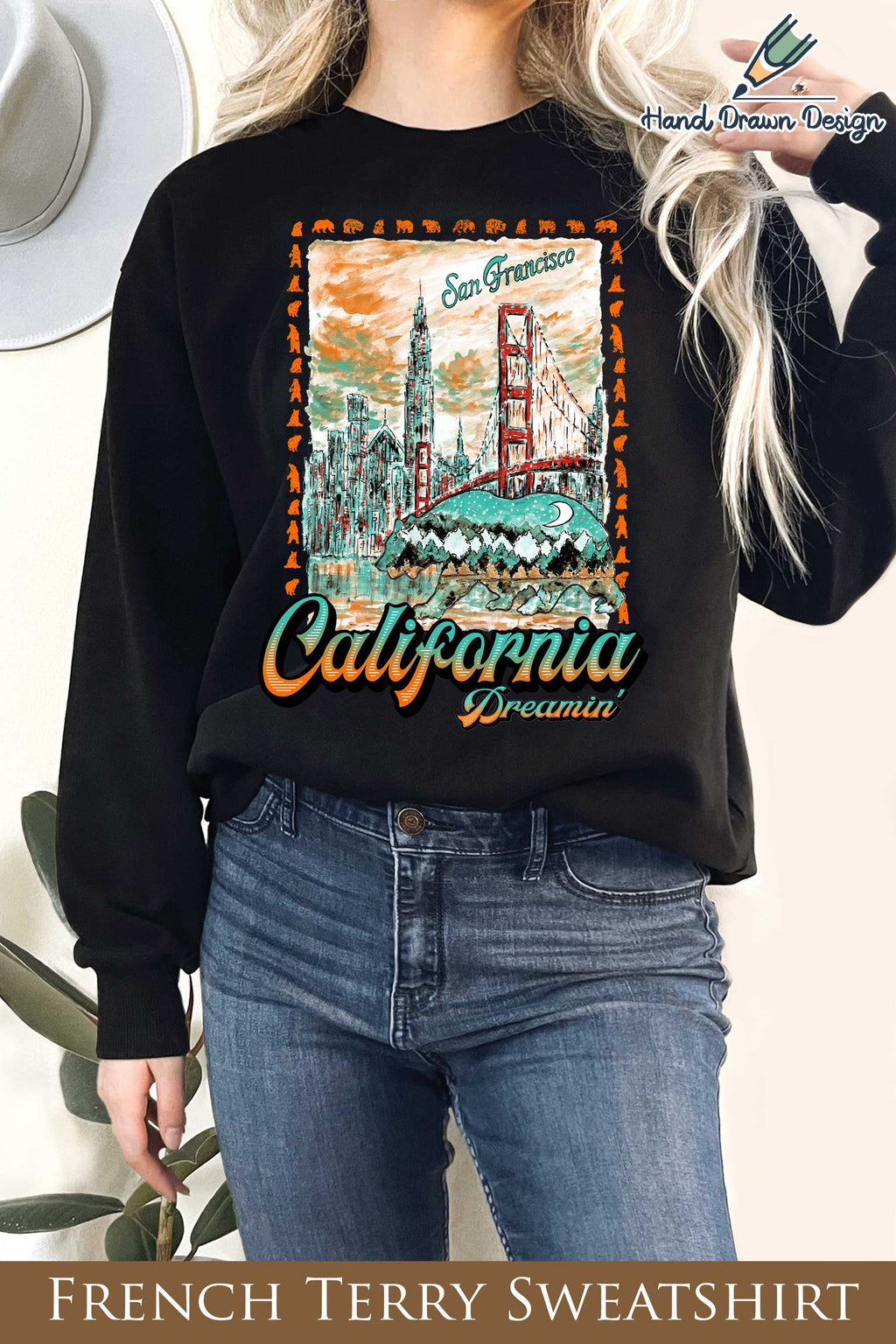 California Dreamin' Hand Drawn Graphix Terry - Adult & Kids T-Shirts, Sweatshirts & Hoodies apparel design preview 1