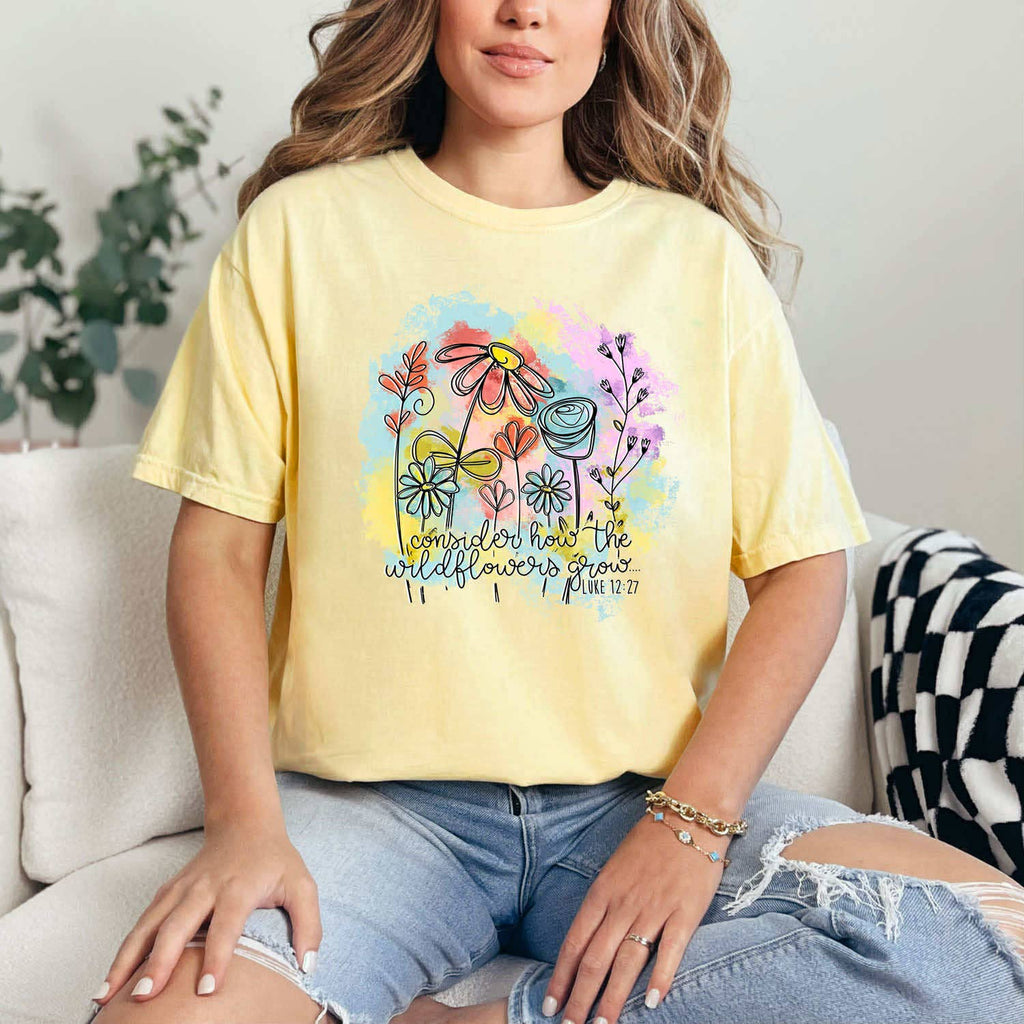 Consider How the Wildflowers Grow Watercolors - Adult & Kids T-Shirts, Sweatshirts & Hoodies apparel design preview 1