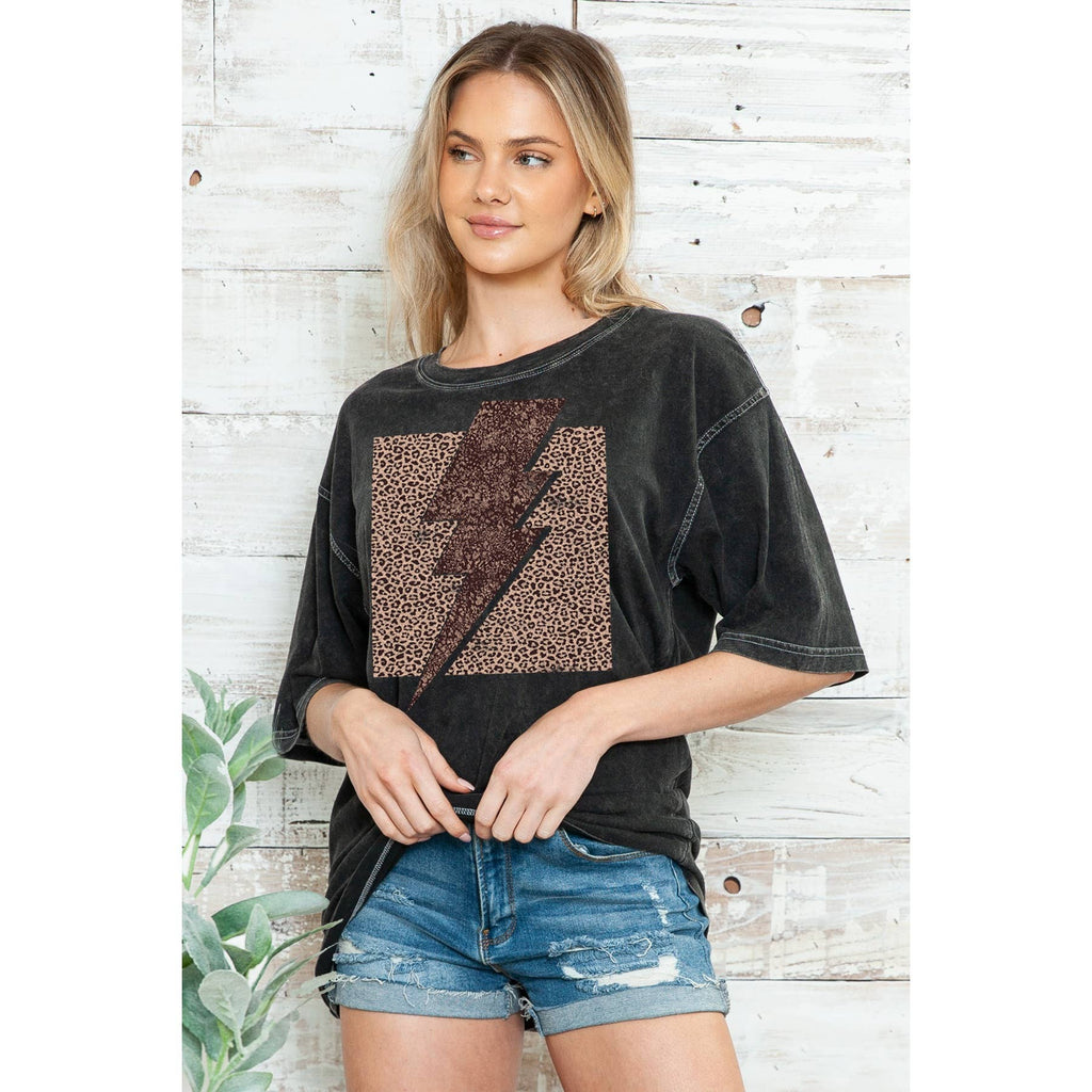 Leopard Lighting Bolt-Oversized Mineral Wash - Adult & Kids T-Shirts, Sweatshirts & Hoodies apparel design preview 1