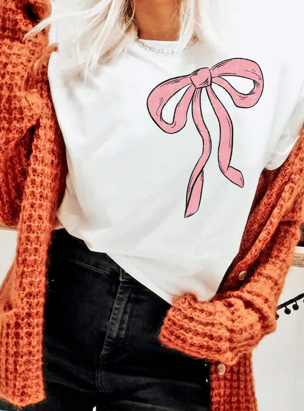 Pink Ribbon Bow Graphic - Adult & Kids T-Shirts, Sweatshirts & Hoodies apparel design preview 1