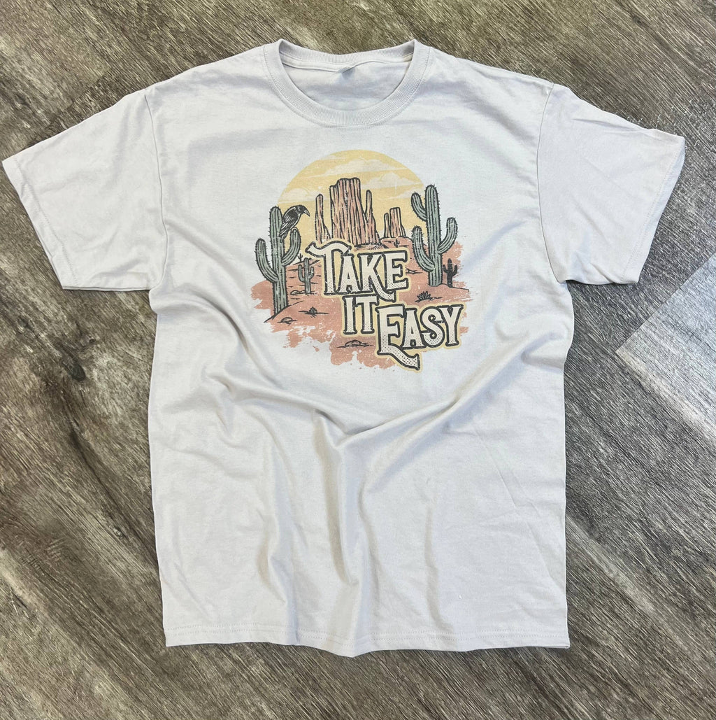 Take It Easy Desert Cactus On Silver - Adult & Kids T-Shirts, Sweatshirts & Hoodies apparel design preview 1