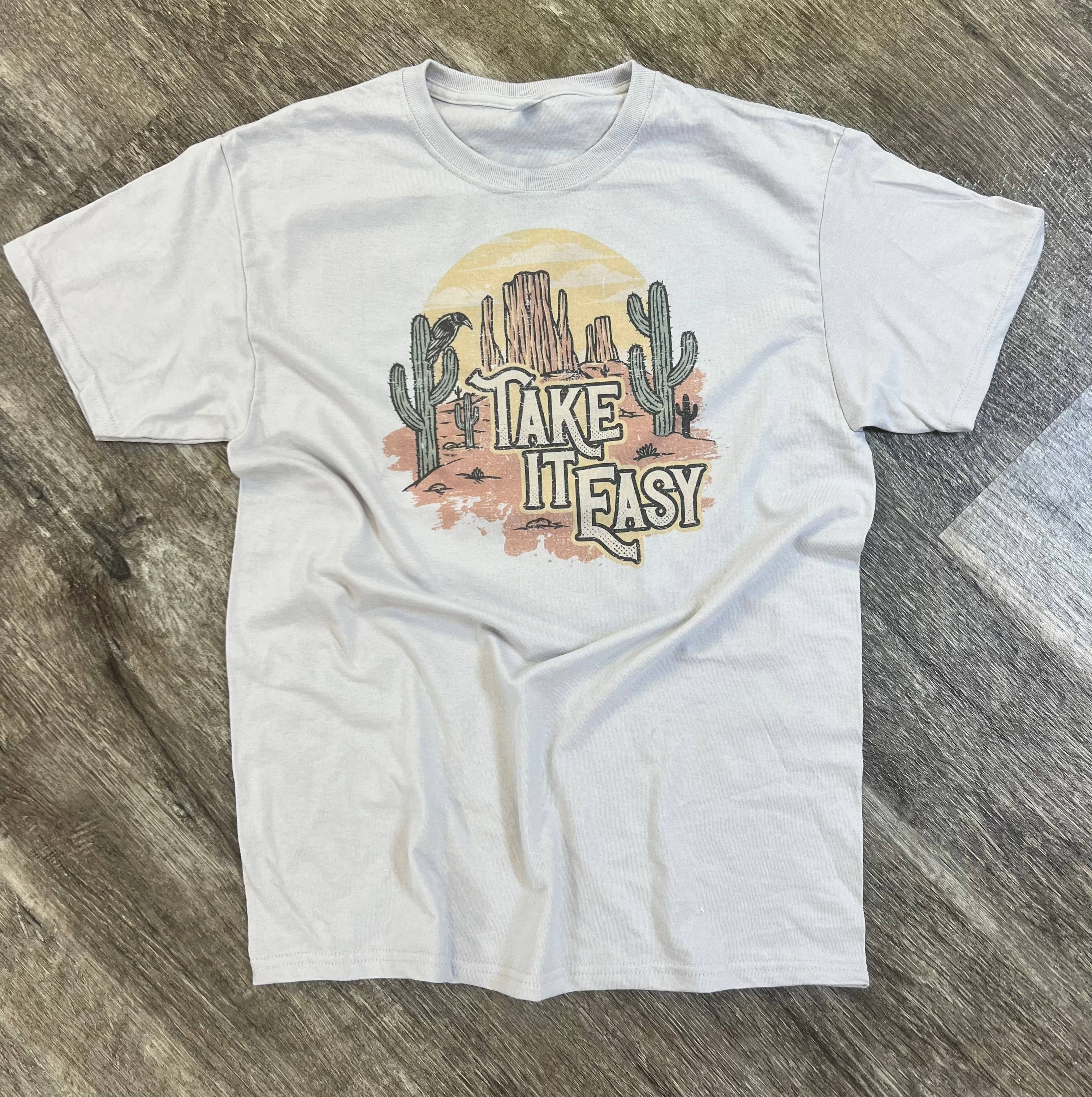 Take It Easy Desert Cactus On Silver - Adult & Kids T-Shirts, Sweatshirts & Hoodies apparel design preview 1