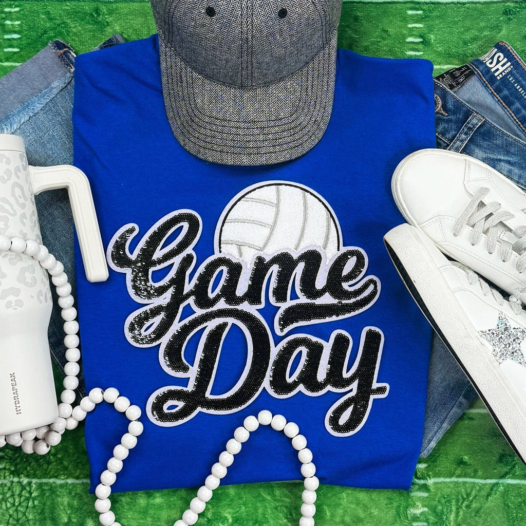 Black Sequin Volleyball Game Day Patch Royal Everyday - Adult & Kids T-Shirts, Sweatshirts & Hoodies apparel design preview 1