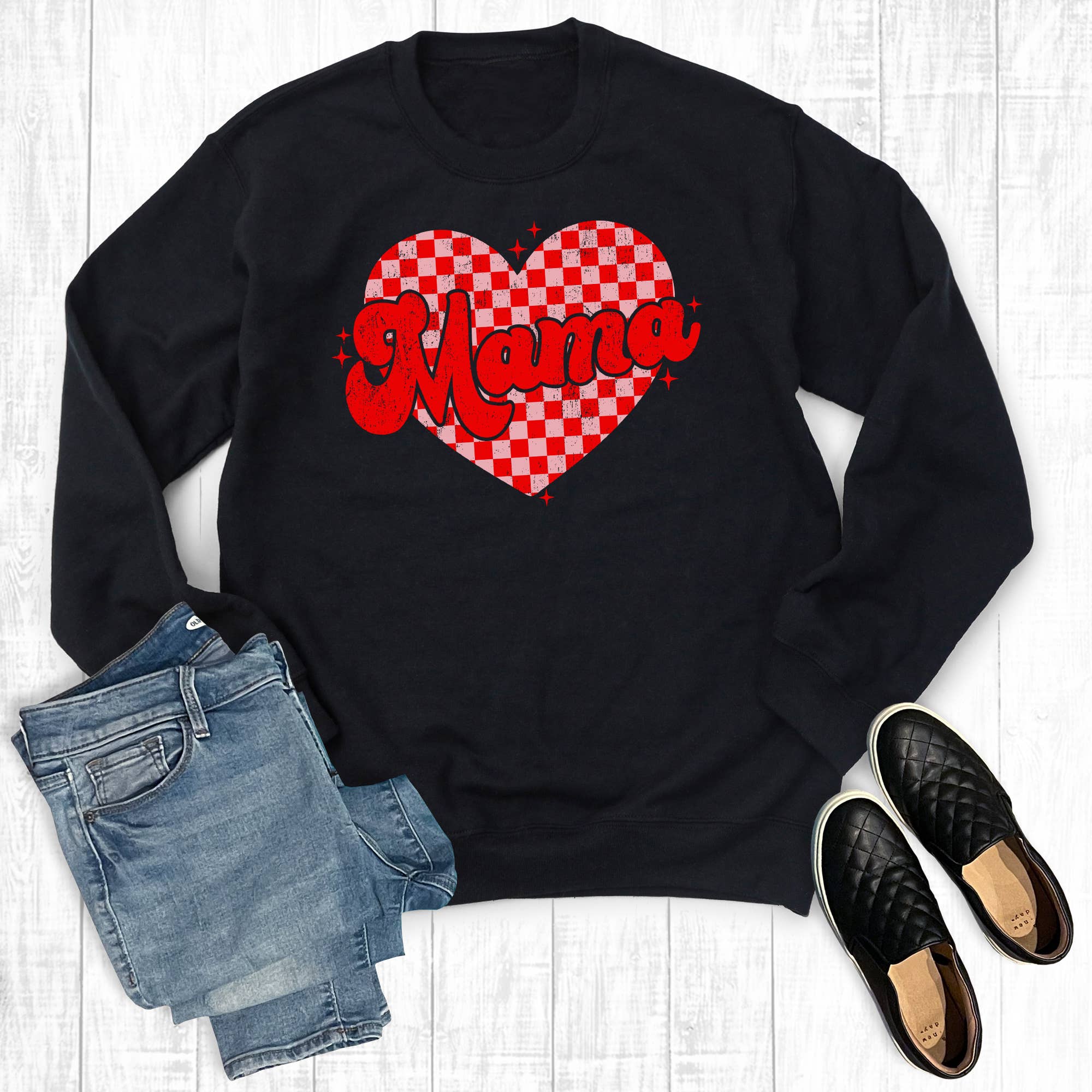 Valentine's Day Checkered Mama Heart - Adult & Kids T-Shirts, Sweatshirts & Hoodies apparel design preview 1