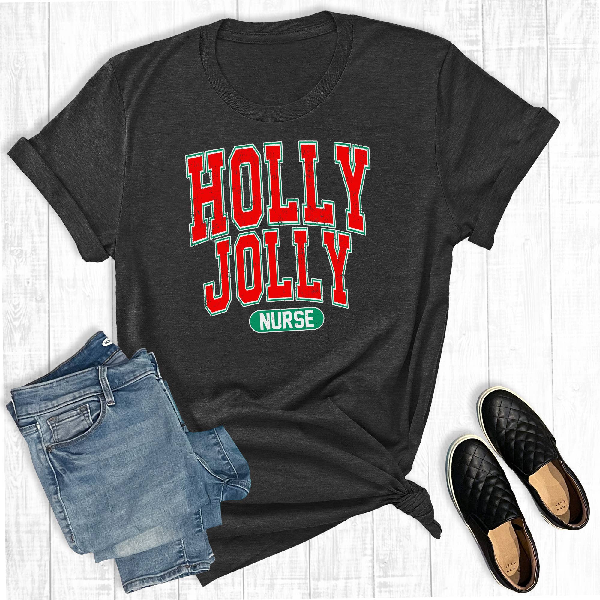 Christmas Holly Jolly Nurse Graphic - Adult & Kids T-Shirts, Sweatshirts & Hoodies apparel design preview 1