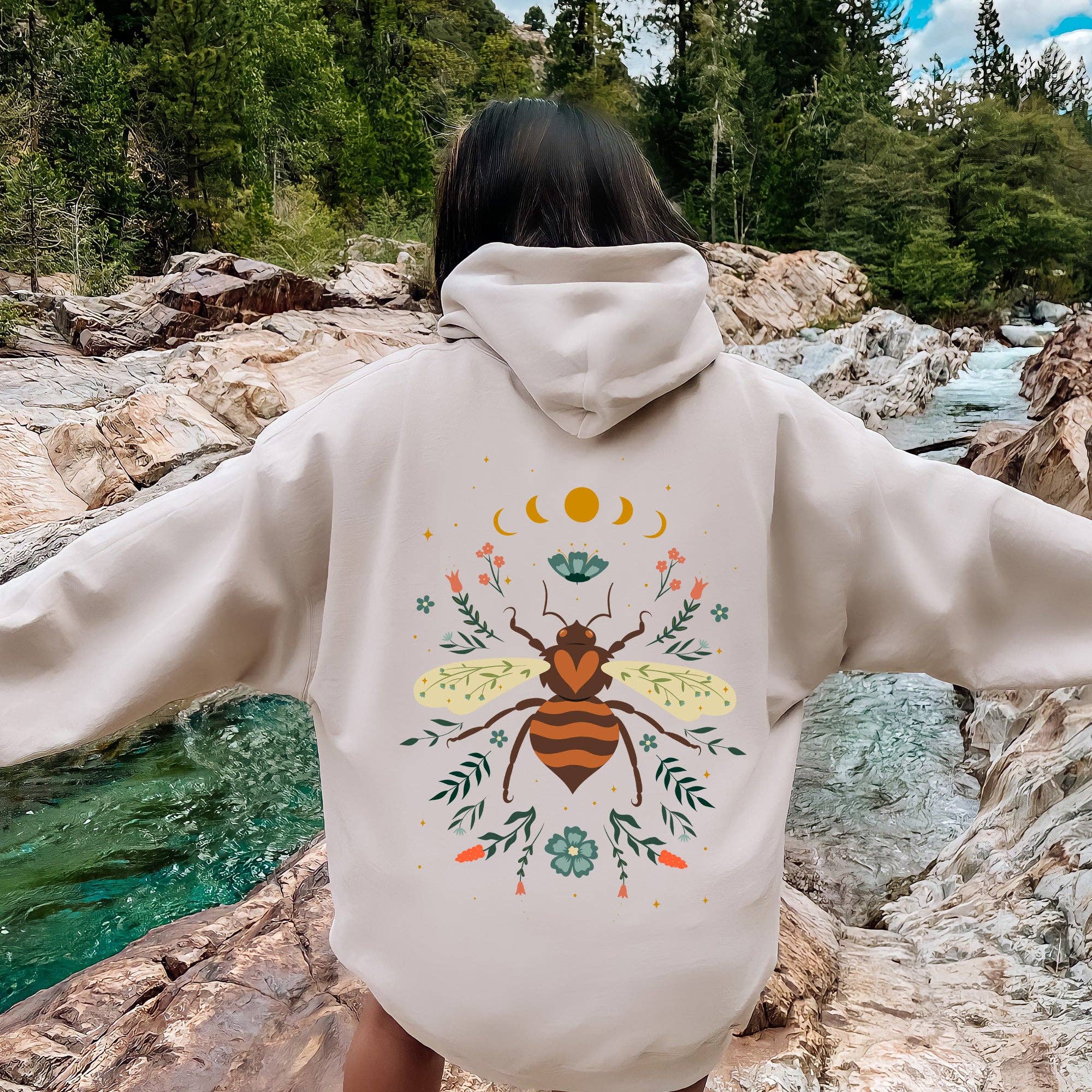 Honey Bee, Forest Moon, Botanical Design - Adult & Kids T-Shirts, Sweatshirts & Hoodies apparel design preview 1