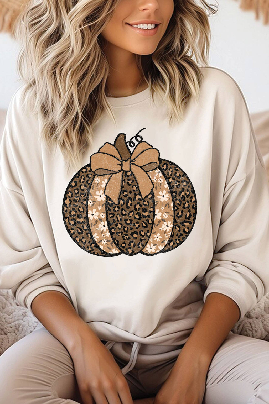 Coquette Bow Leopard Flower Pumpkin Brushed - Adult & Kids T-Shirts, Sweatshirts & Hoodies apparel design preview 1