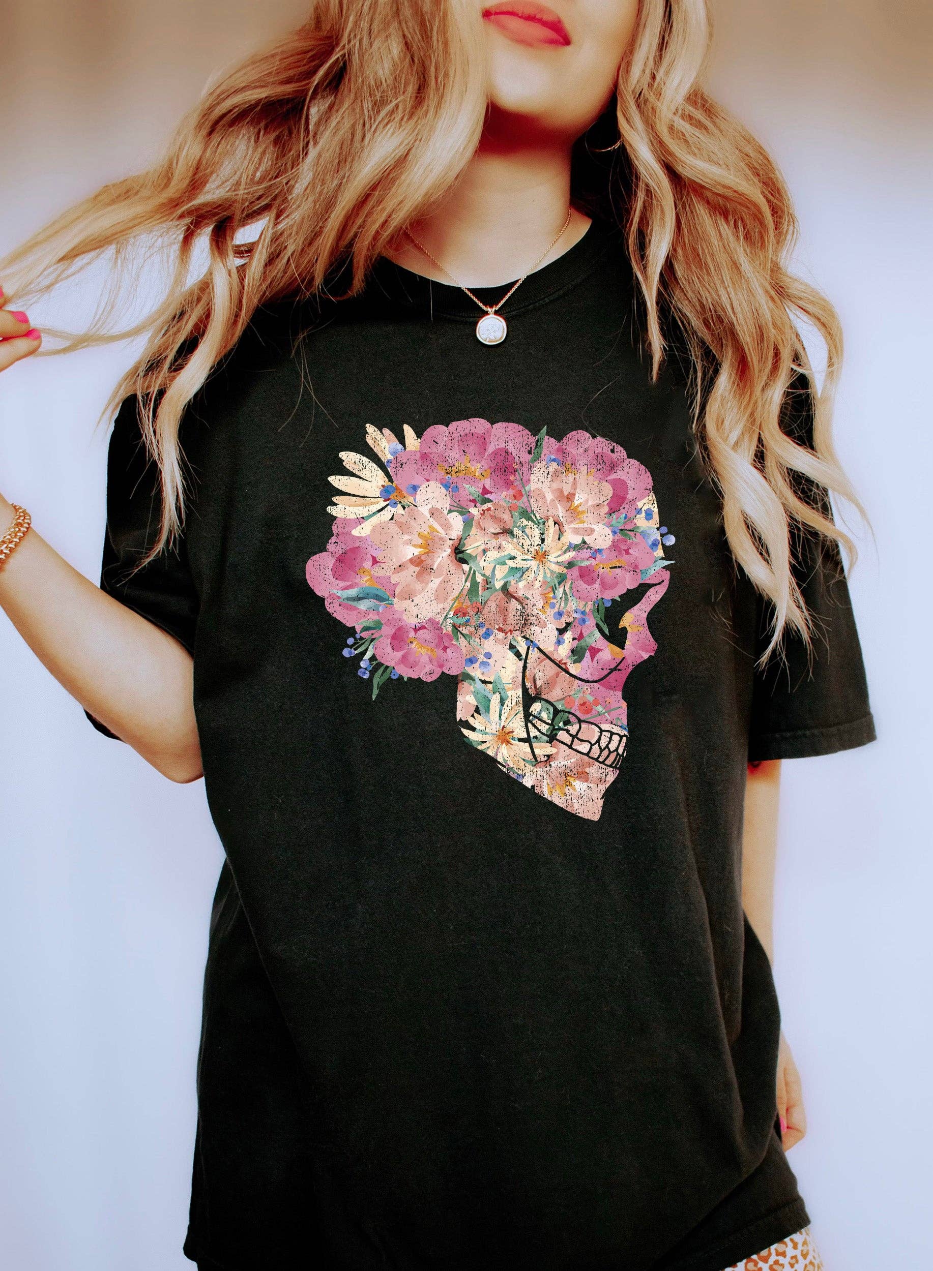 Flowers and Skull - Adult & Kids T-Shirts, Sweatshirts & Hoodies apparel design preview 1