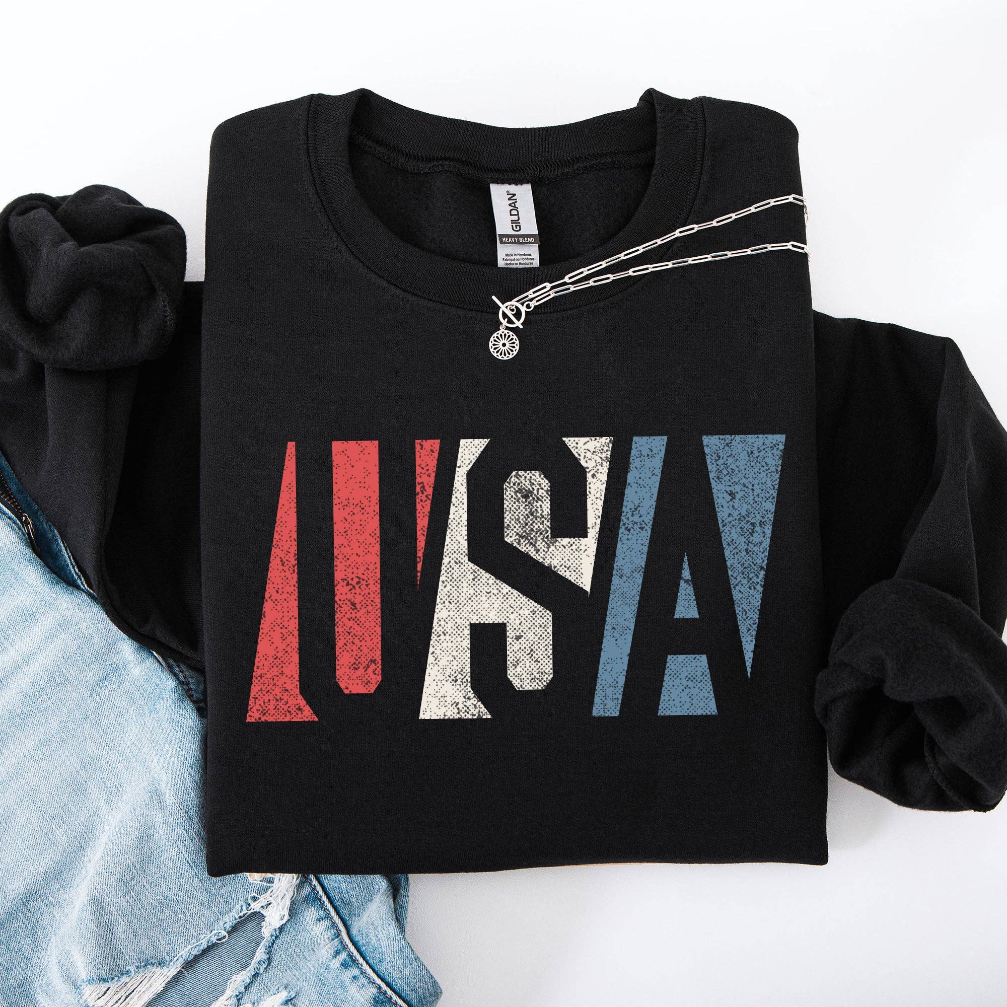 Vintage USA, Red White and Blue America - Adult & Kids T-Shirts, Sweatshirts & Hoodies apparel design preview 1