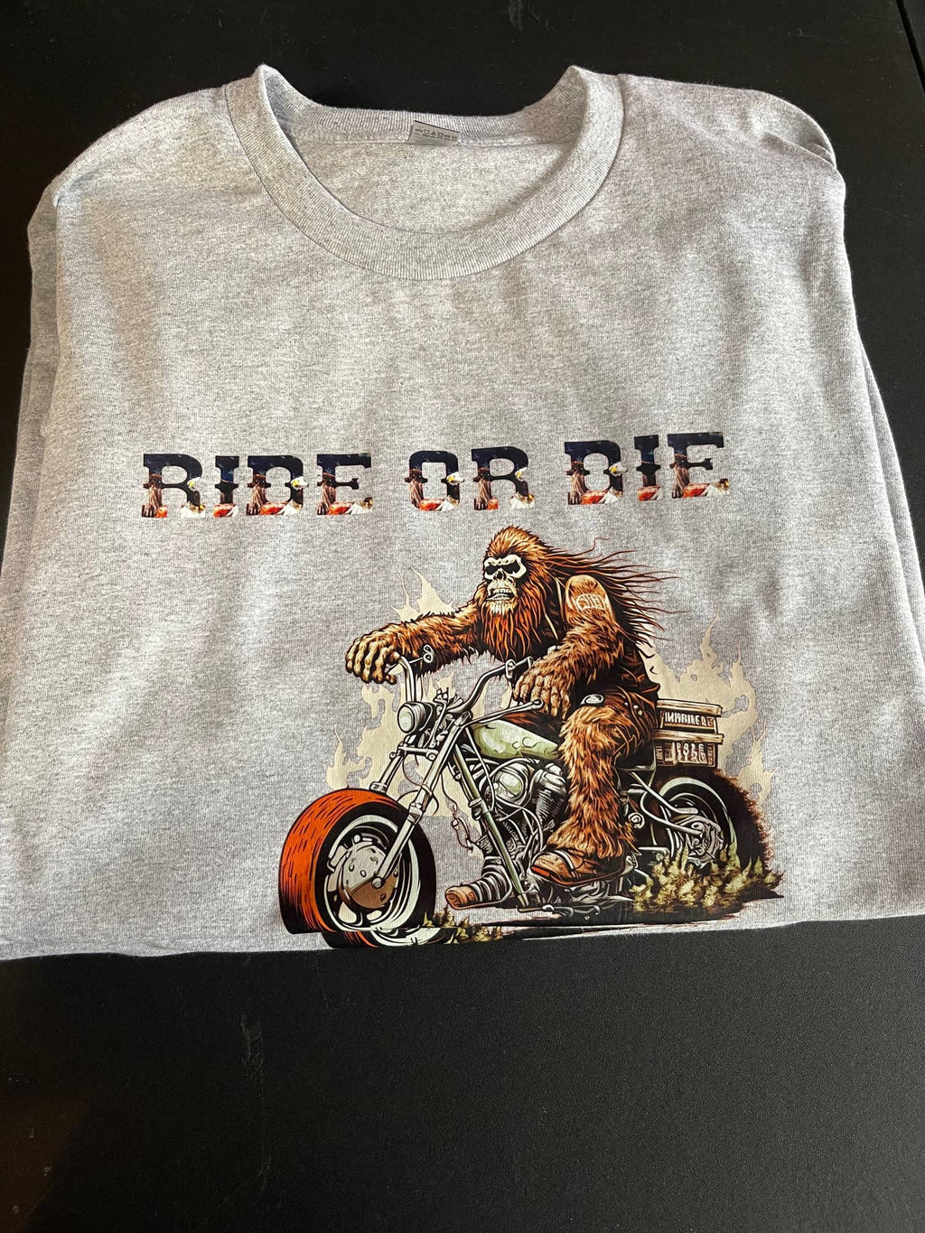 Ride or Die On Grey Biker Squatch Collection - Adult & Kids T-Shirts, Sweatshirts & Hoodies apparel design preview 1