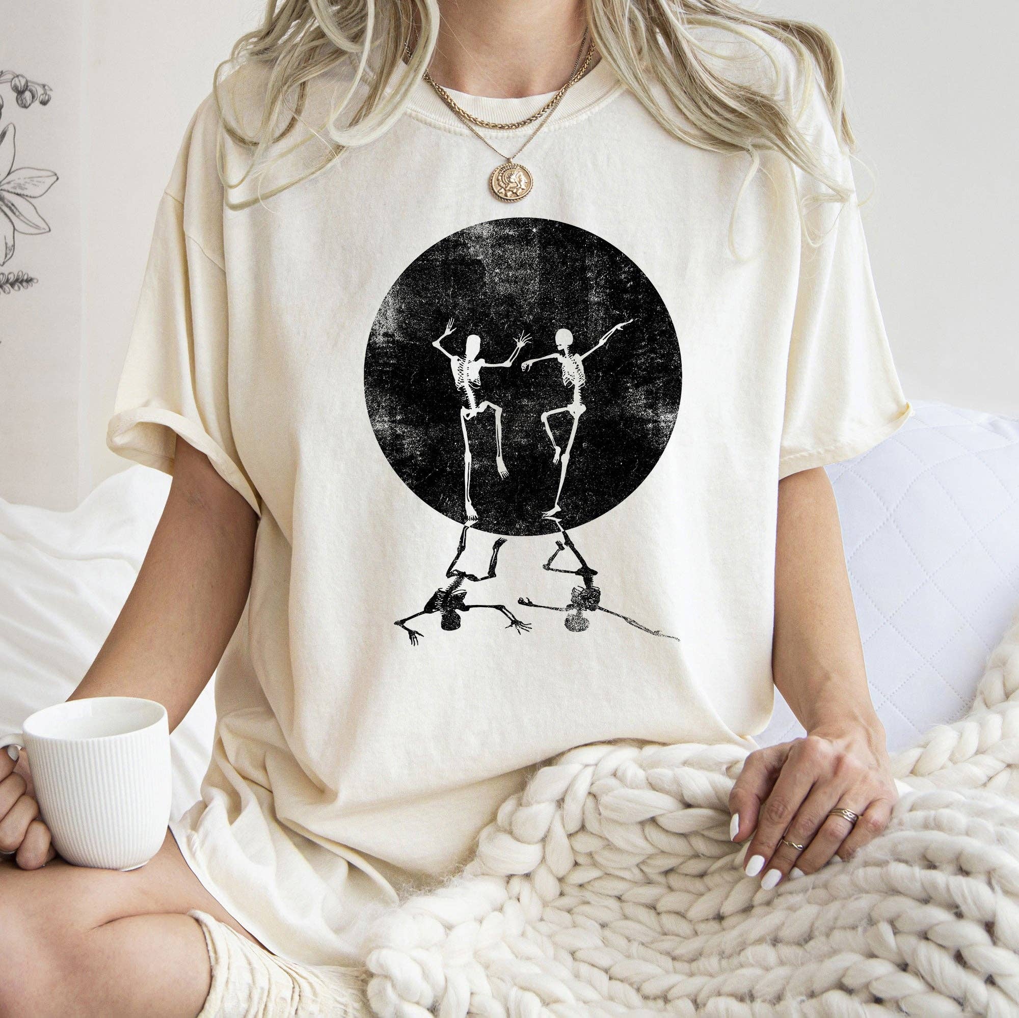 Skeletons Dancing Moonlight Halloween Black Print - Adult & Kids T-Shirts, Sweatshirts & Hoodies apparel design preview 1