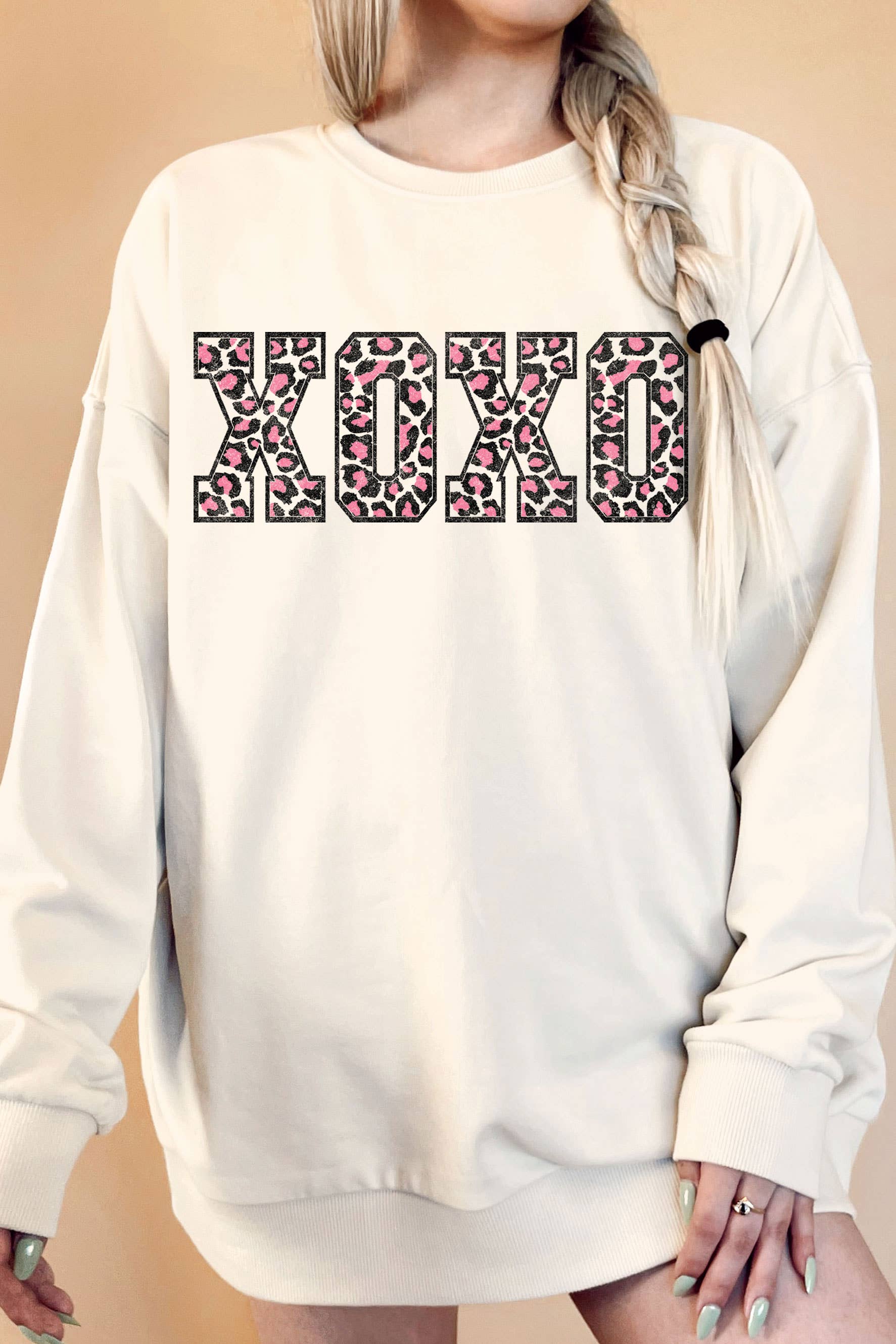 Xoxo Leopard Valentine Oversize Graphic Terry - Adult & Kids T-Shirts, Sweatshirts & Hoodies apparel design preview 1