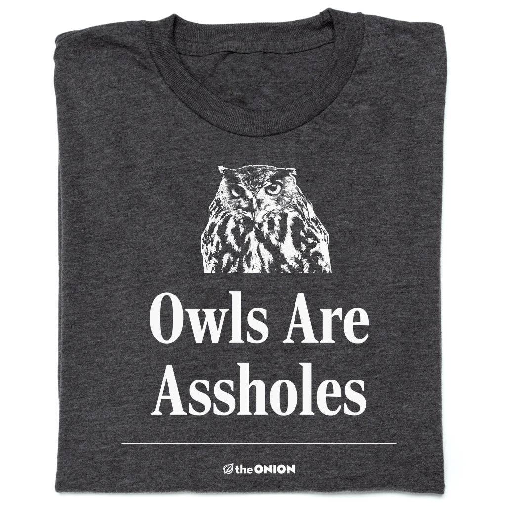The Onion: Owls Are Assholes - Adult & Kids T-Shirts, Sweatshirts & Hoodies apparel design preview 1