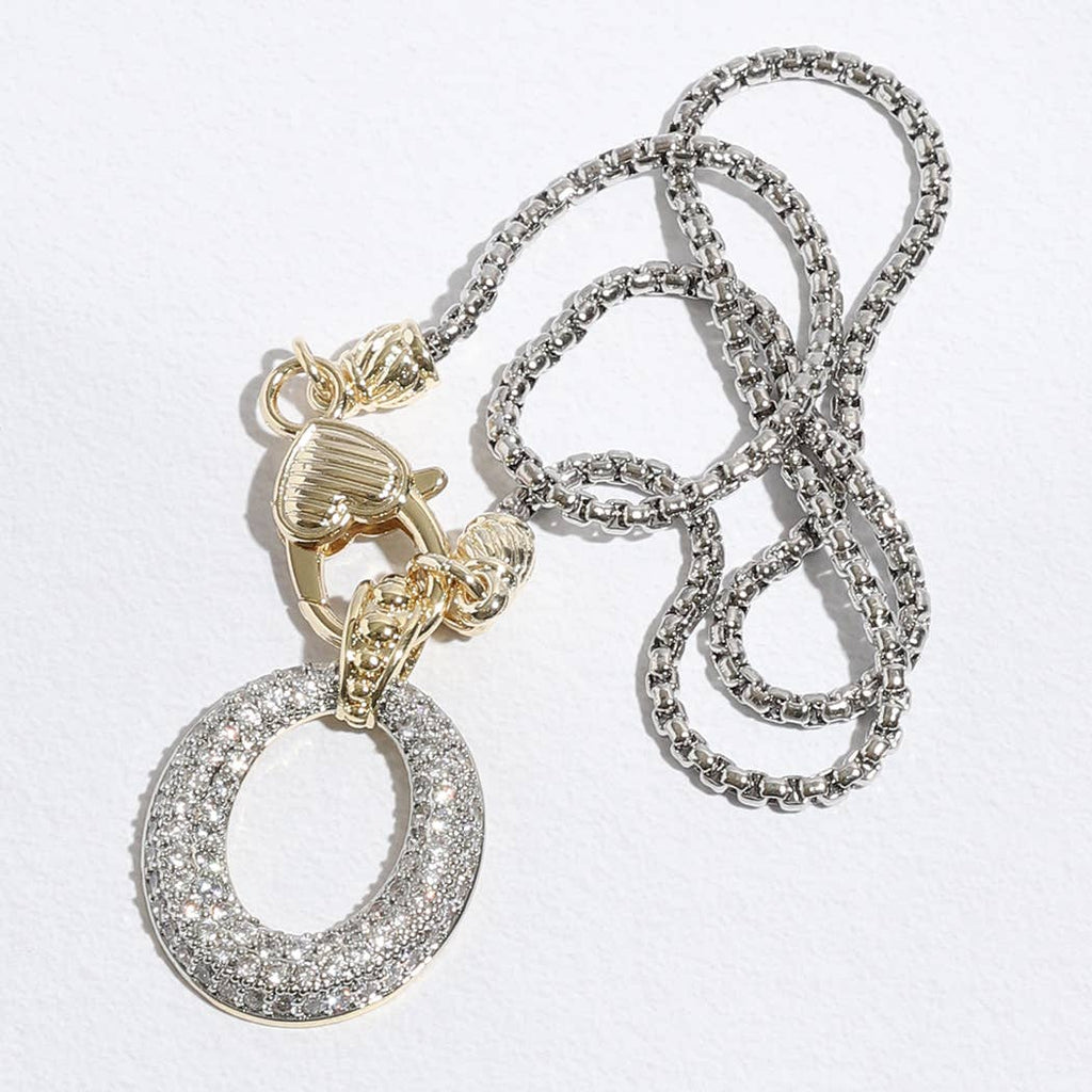 Two Tone Cz Stone Paved Open Oval Pendant Necklace - Adult & Kids T-Shirts, Sweatshirts & Hoodies apparel design preview 1