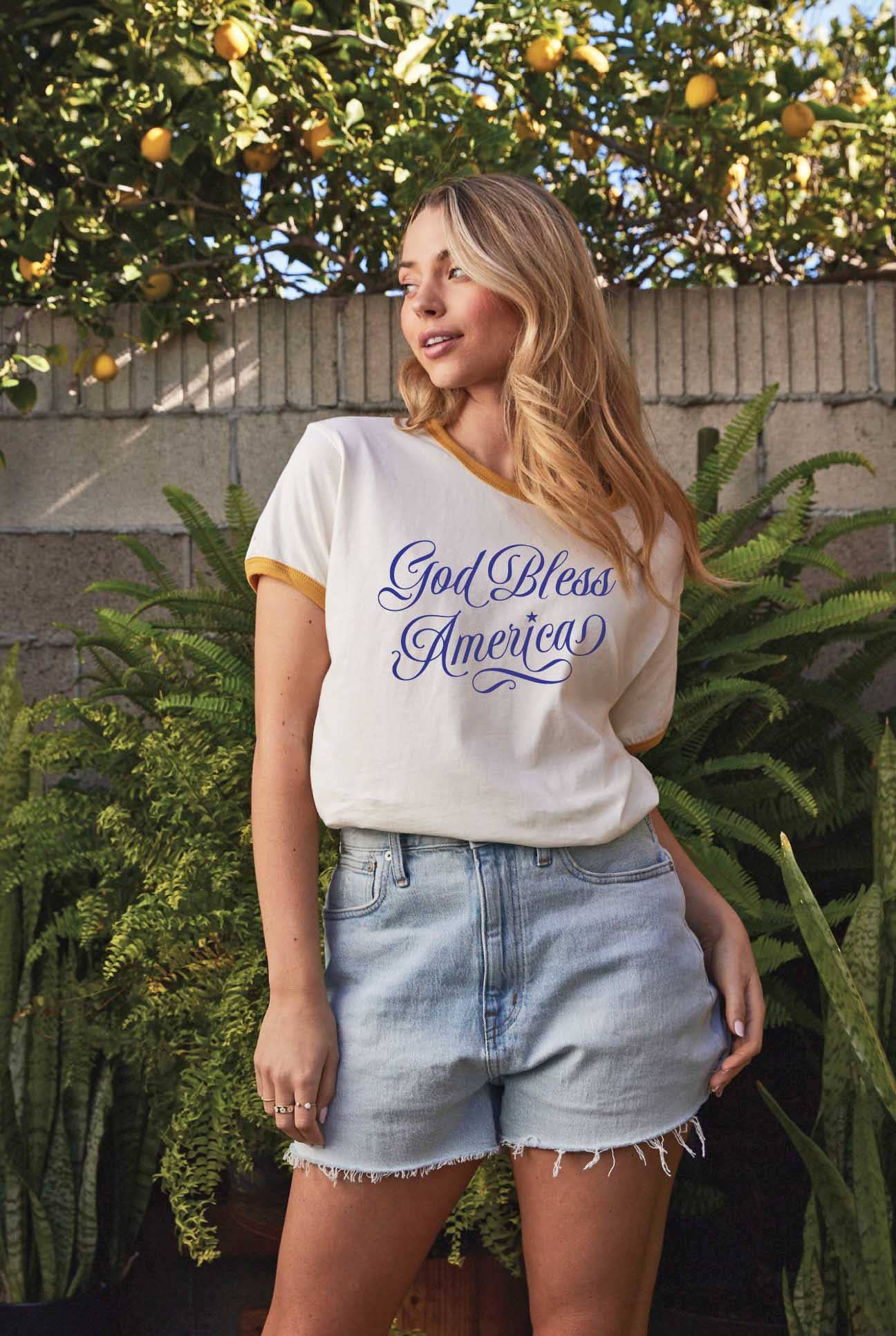God Bless America Ringer Graphic - Adult & Kids T-Shirts, Sweatshirts & Hoodies apparel design preview 1