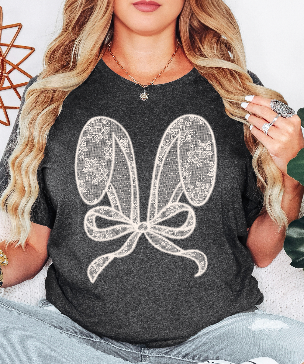 Lace Bunny Ears Easter Dark Heather Gray - Adult & Kids T-Shirts, Sweatshirts & Hoodies apparel design preview 1