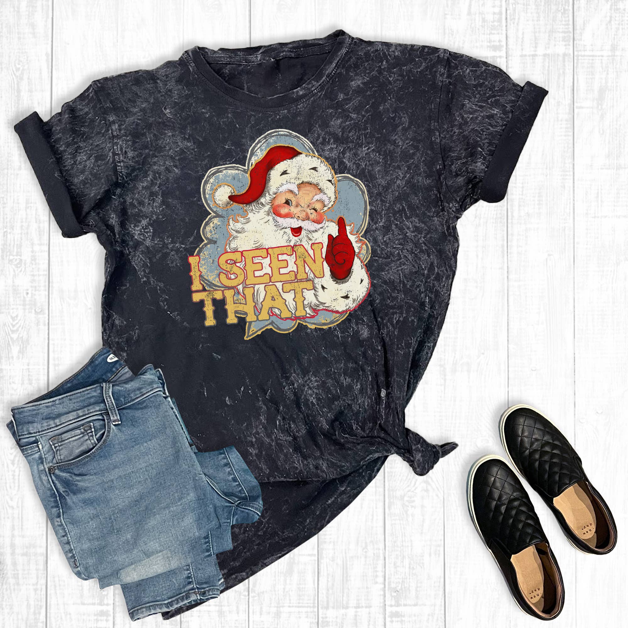 Christmas Santa I Seen That Mineral Wash Graphic - Adult & Kids T-Shirts, Sweatshirts & Hoodies apparel design preview 1