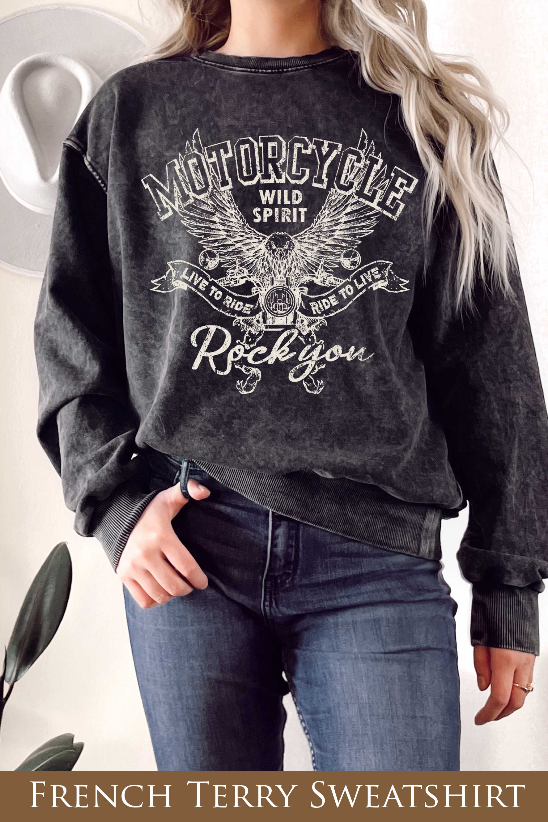 Motorcycle Wild Spirit Mineral Terry - Adult & Kids T-Shirts, Sweatshirts & Hoodies apparel design preview 1