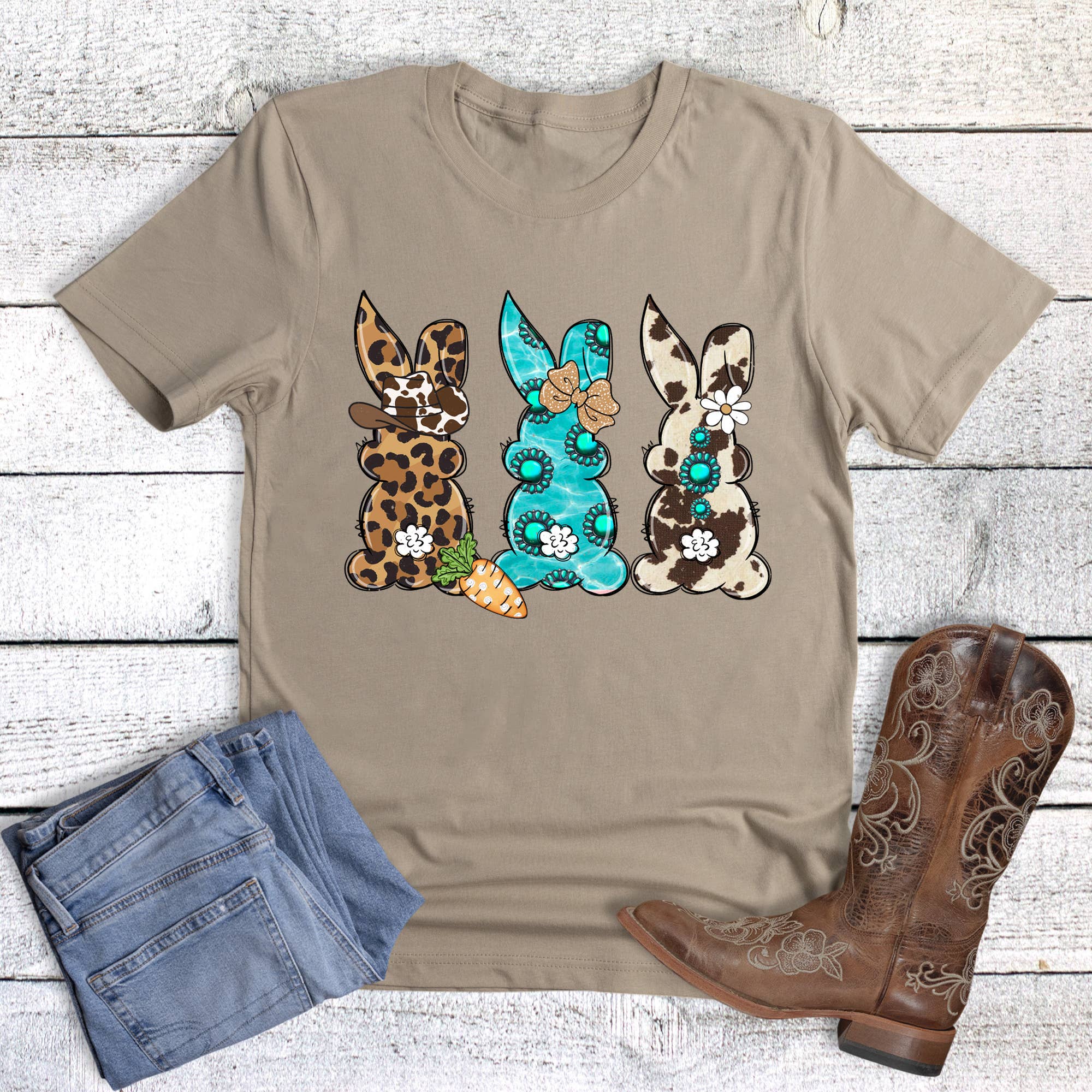 Easter Western Turquoise Bunny Graphic - Adult & Kids T-Shirts, Sweatshirts & Hoodies apparel design preview 1