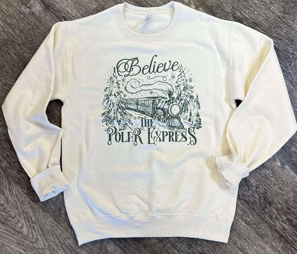 Believe the Polar Express with Train On Cream - Adult & Kids T-Shirts, Sweatshirts & Hoodies apparel design preview 1