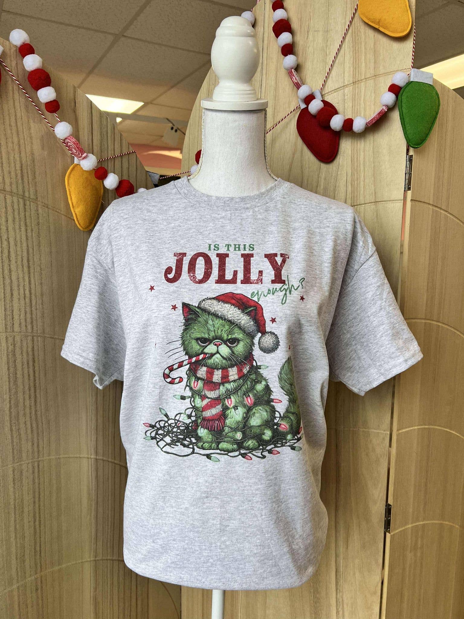 Is This Jolly Enough? Angry Green Cat On Ash Gray - Adult & Kids T-Shirts, Sweatshirts & Hoodies apparel design preview 1
