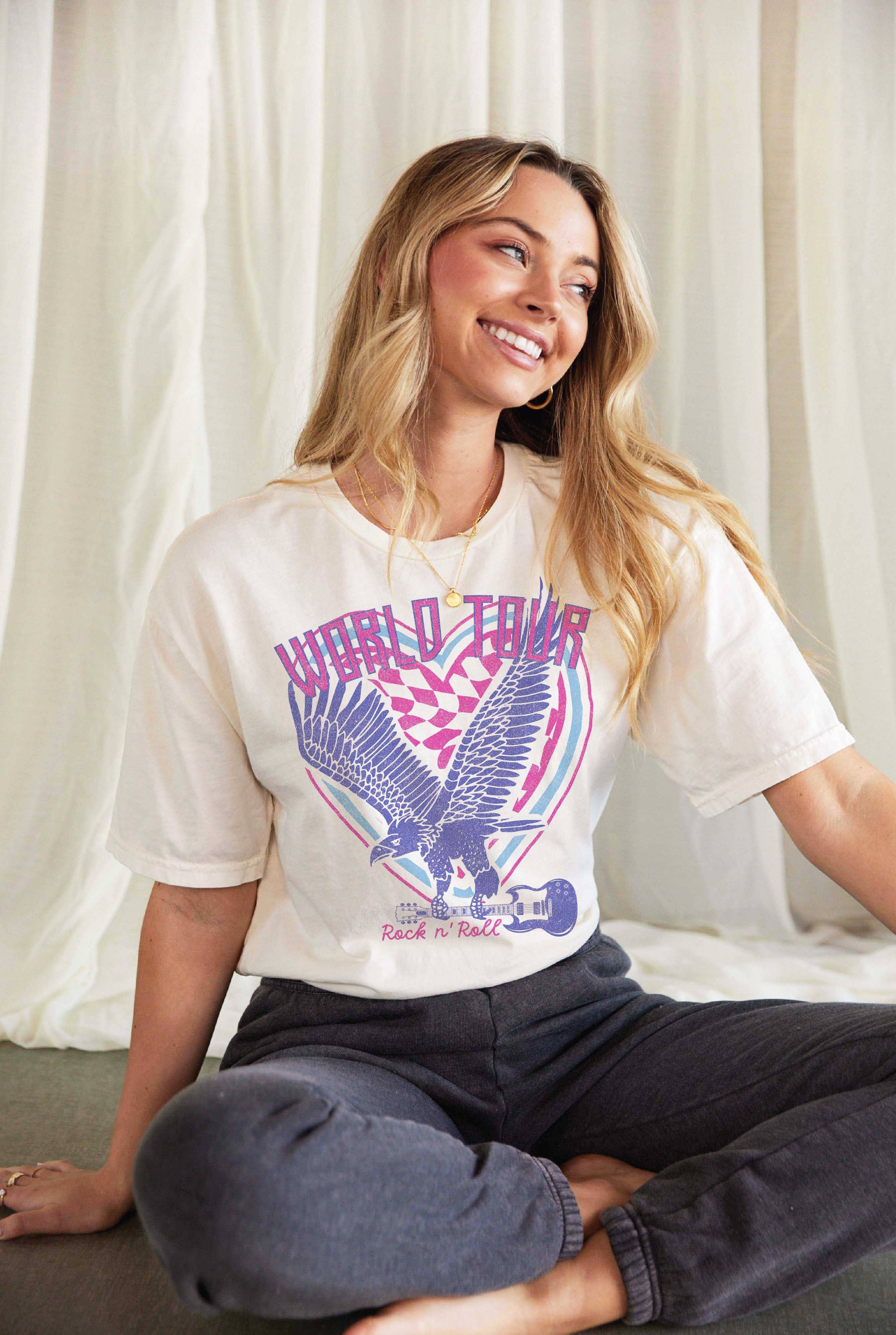 World Tour Rock N' Roll Mineral Washed Graphic Top - Adult & Kids T-Shirts, Sweatshirts & Hoodies apparel design preview 1