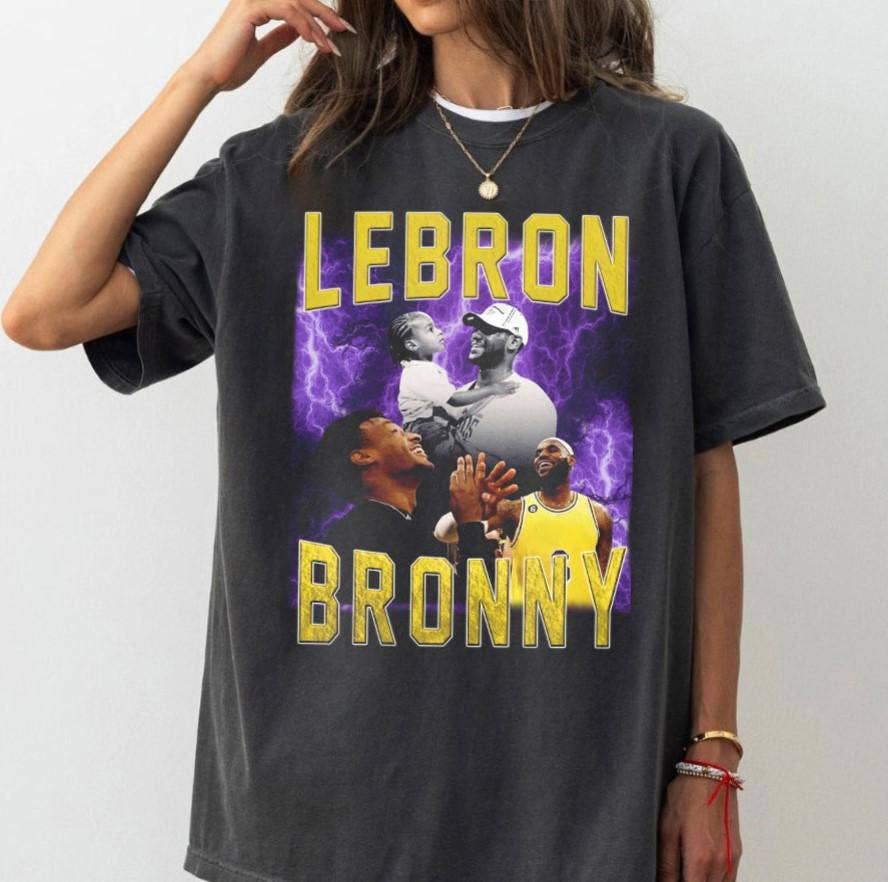 Lebron Bronny James Vintage Retro Basketball - Adult & Kids T-Shirts, Sweatshirts & Hoodies apparel design preview 1