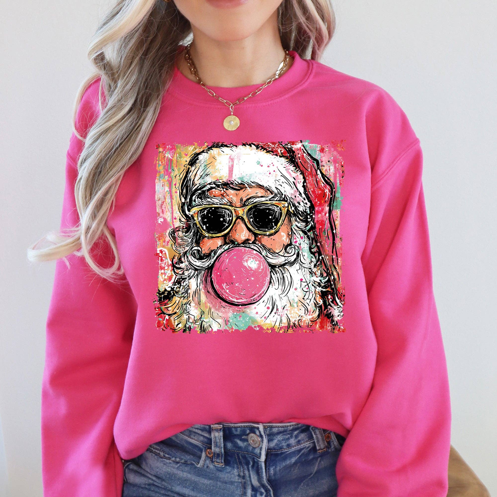 Vintage Santa, Sketched Christmas Bubble Gum Cute - Adult & Kids T-Shirts, Sweatshirts & Hoodies apparel design preview 1