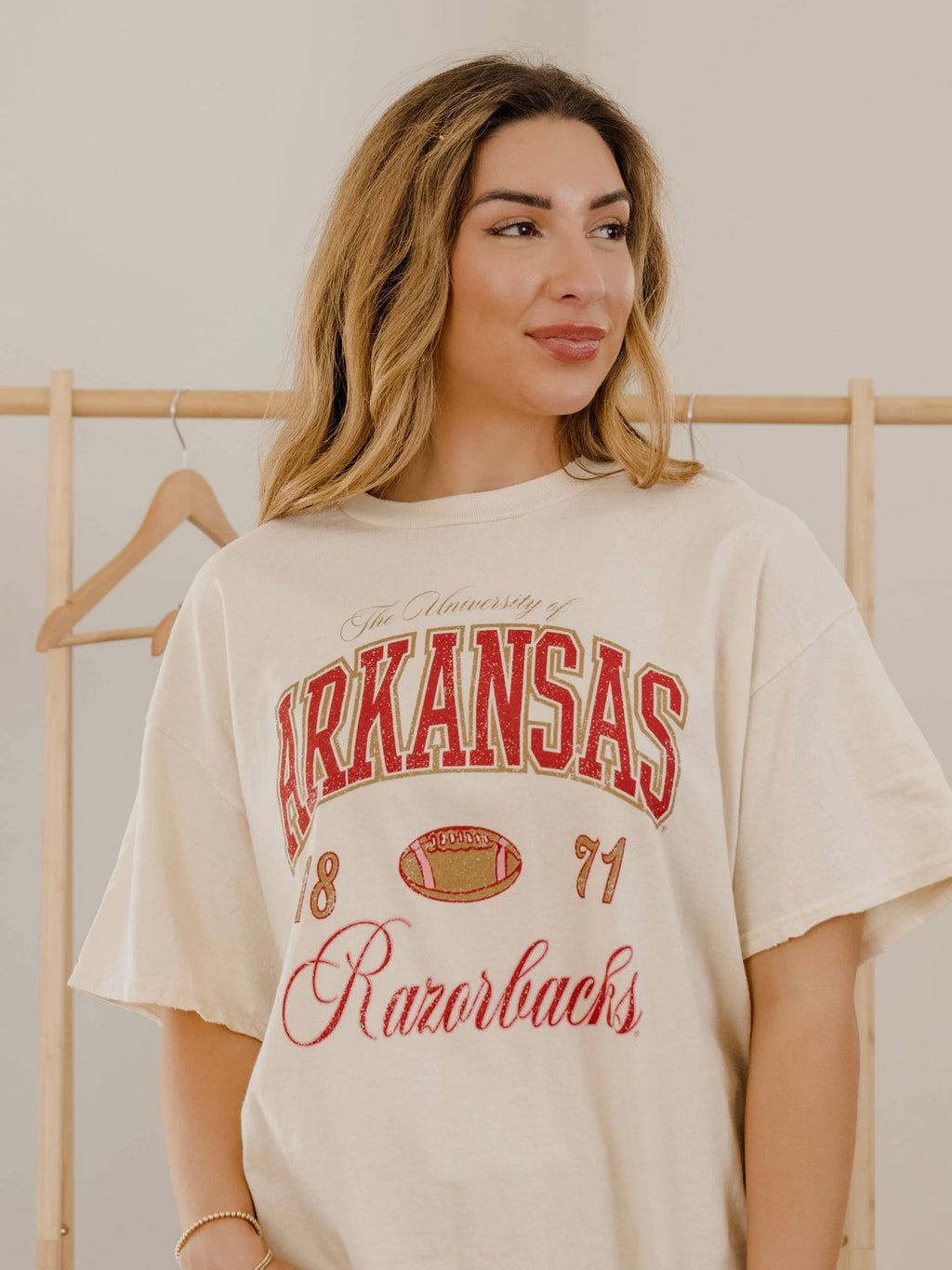 Arkansas Razorbacks Wave Arch Off White Thrifted - Adult & Kids T-Shirts, Sweatshirts & Hoodies apparel design preview 1