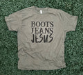 Boots Jeans Jesus On Tultex Heather Military Green - Adult & Kids T-Shirts, Sweatshirts & Hoodies apparel design preview 1