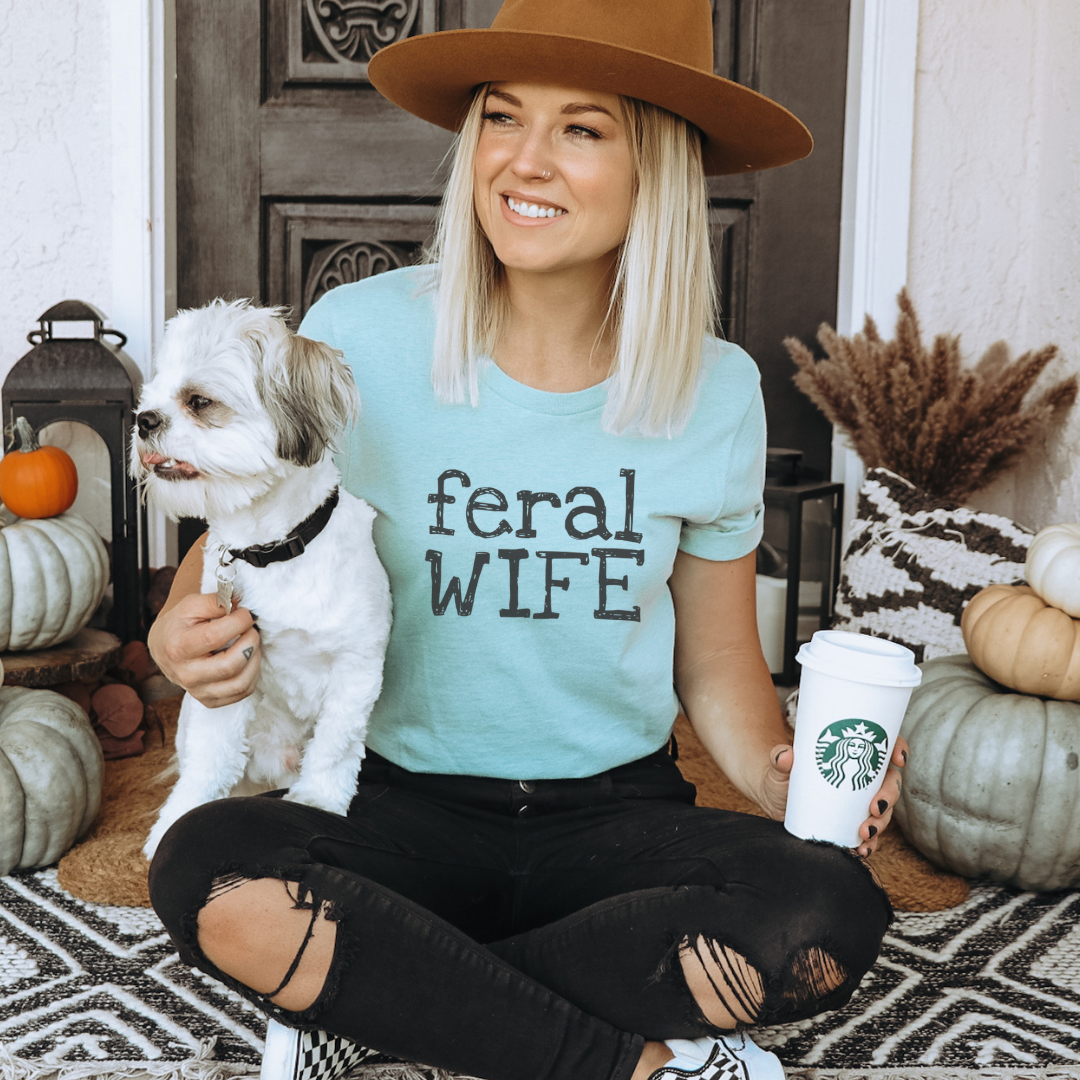 Feral Wife Graphic Stonewashed Mint Funny - Adult & Kids T-Shirts, Sweatshirts & Hoodies apparel design preview 1