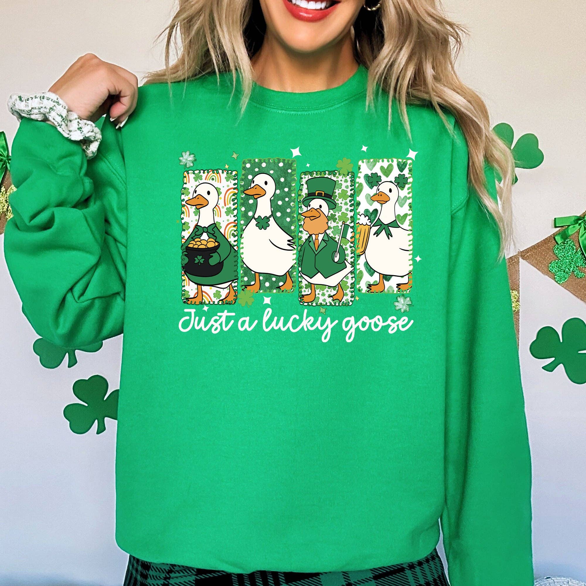 Just A Lucky Goose, Funny, St Patrick's Day Party - Adult & Kids T-Shirts, Sweatshirts & Hoodies apparel design preview 1