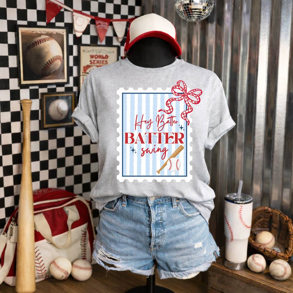 Hey Batter Swing Coquette Stamp - Adult & Kids T-Shirts, Sweatshirts & Hoodies apparel design preview 1