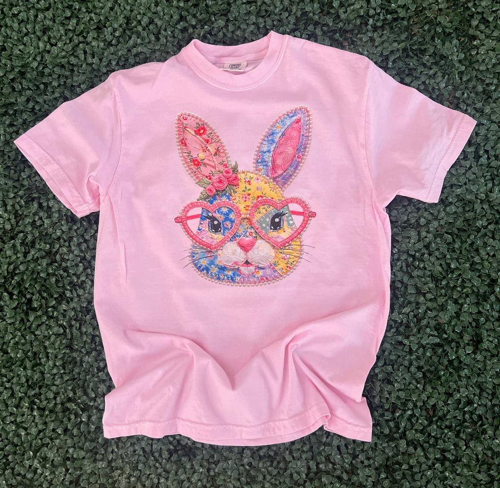 Bunny with Heart Glasses On Comfort Colors Blossom - Adult & Kids T-Shirts, Sweatshirts & Hoodies apparel design preview 1