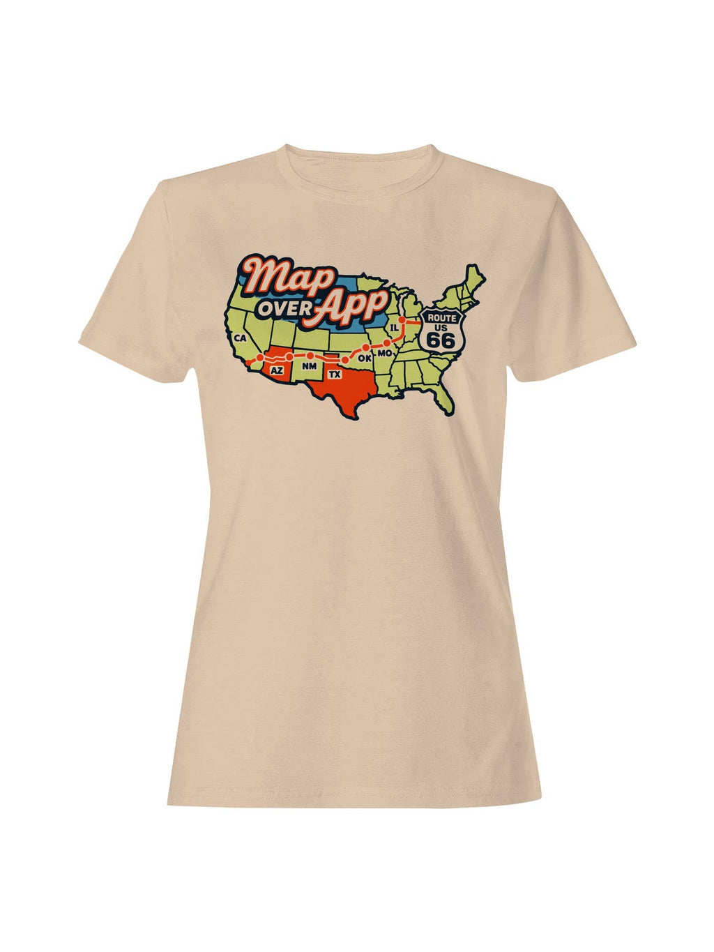 Roadtrip USA Map Over App Route 66 Escapade Women's - Adult & Kids T-Shirts, Sweatshirts & Hoodies apparel design preview 1