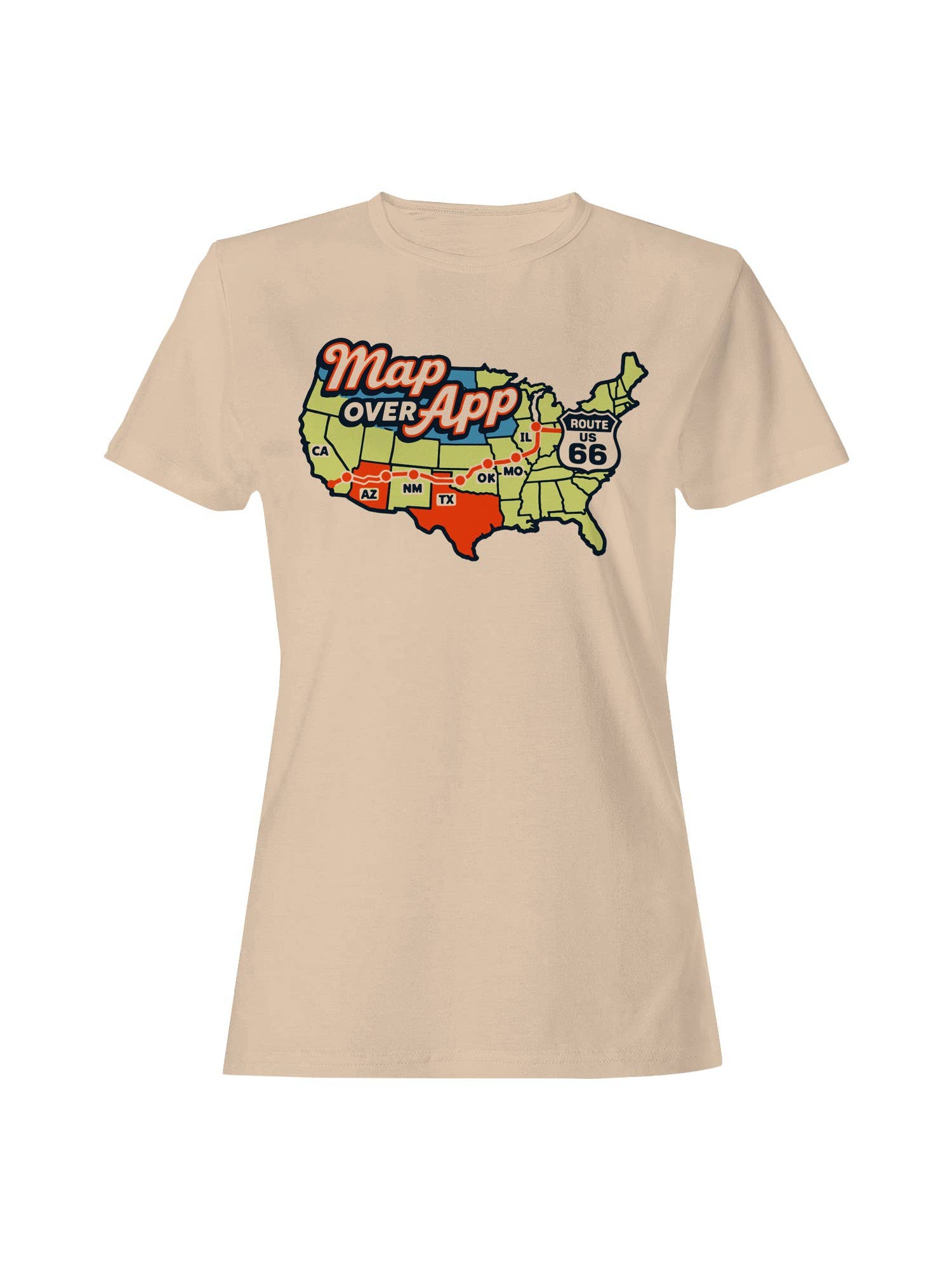 Roadtrip USA Map Over App Route 66 Escapade Women's - Adult & Kids T-Shirts, Sweatshirts & Hoodies apparel design preview 1