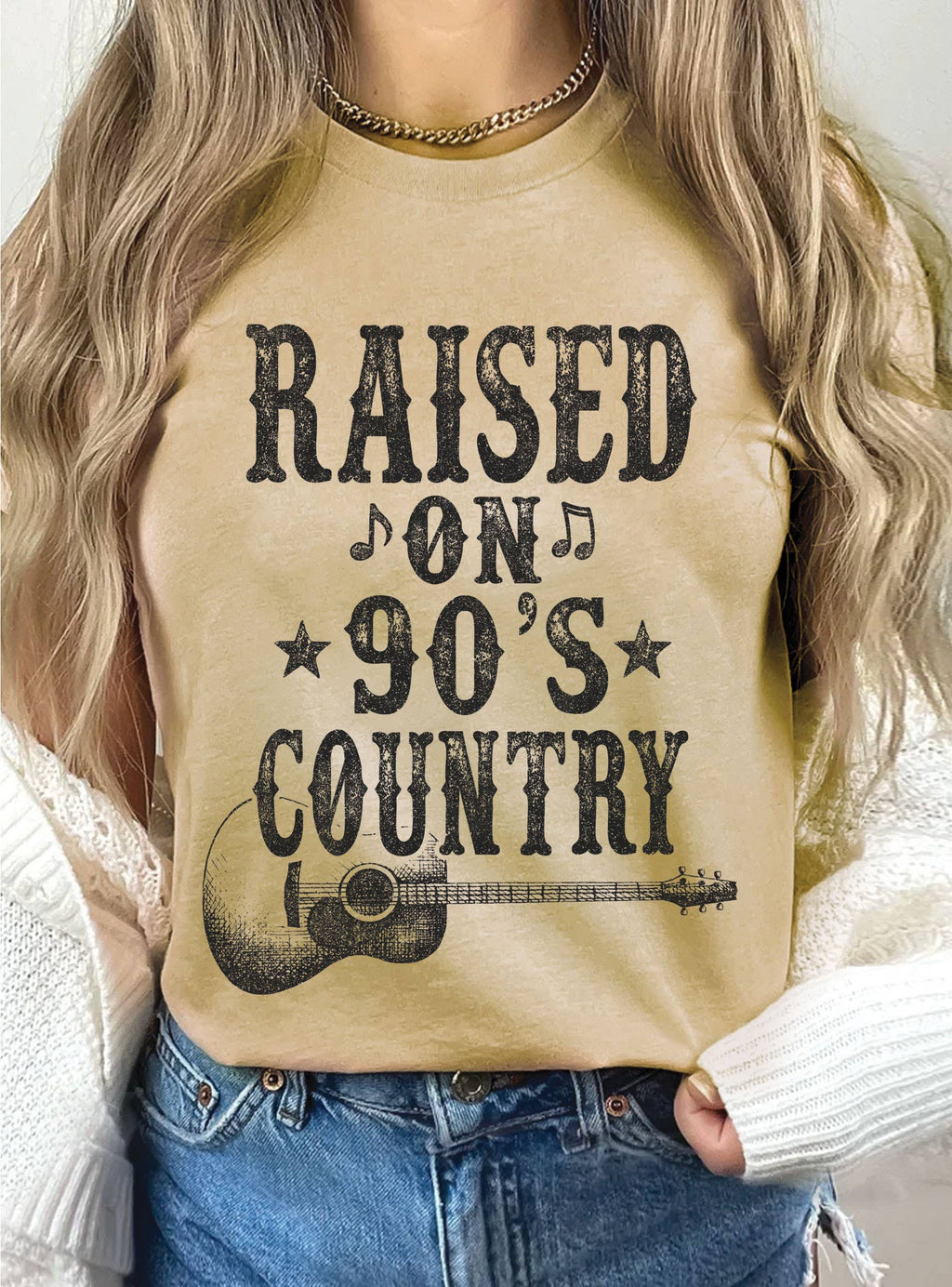 Raised On 90's Country Music Graphic - Adult & Kids T-Shirts, Sweatshirts & Hoodies apparel design preview 1