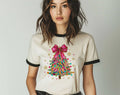 Coquette Christmas Tree Pink Bow Snow Flakes Ringer - Adult & Kids T-Shirts, Sweatshirts & Hoodies apparel design preview 1
