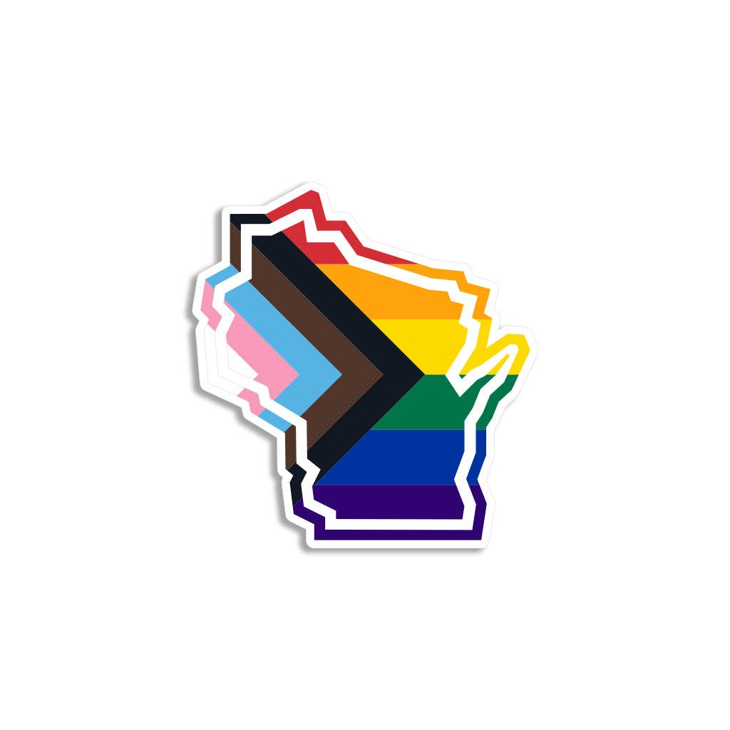 Wisconsin Outline Progress Pride Flag Die-Cut Sticker - Adult & Kids T-Shirts, Sweatshirts & Hoodies apparel design preview 1
