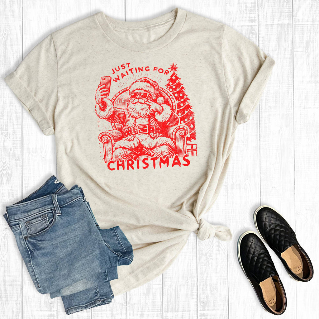 Retro Christmas Santa Just Waiting For Graphic - Adult & Kids T-Shirts, Sweatshirts & Hoodies apparel design preview 1
