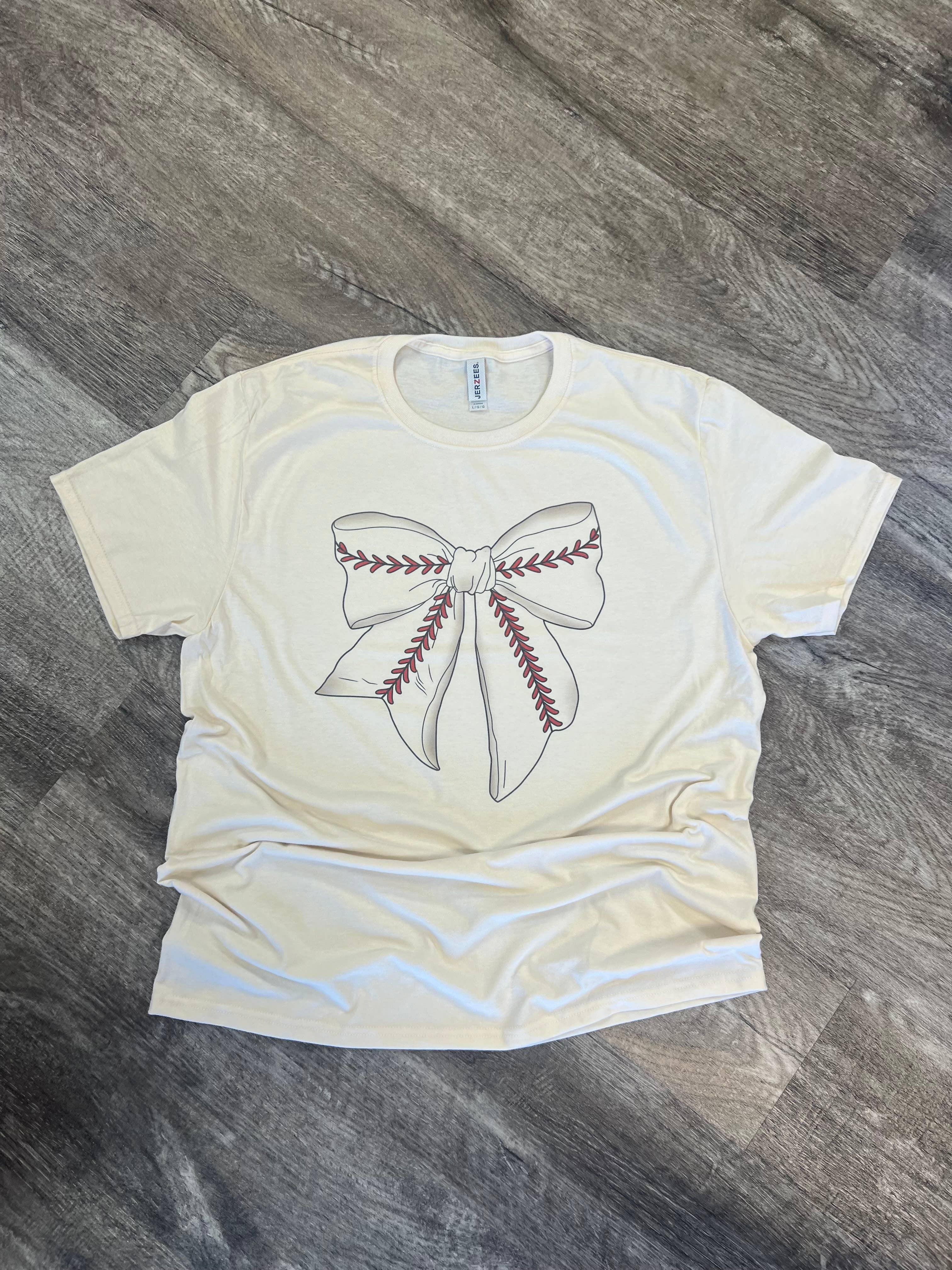 Baseball Large Bow On Cream - Adult & Kids T-Shirts, Sweatshirts & Hoodies apparel design preview 1