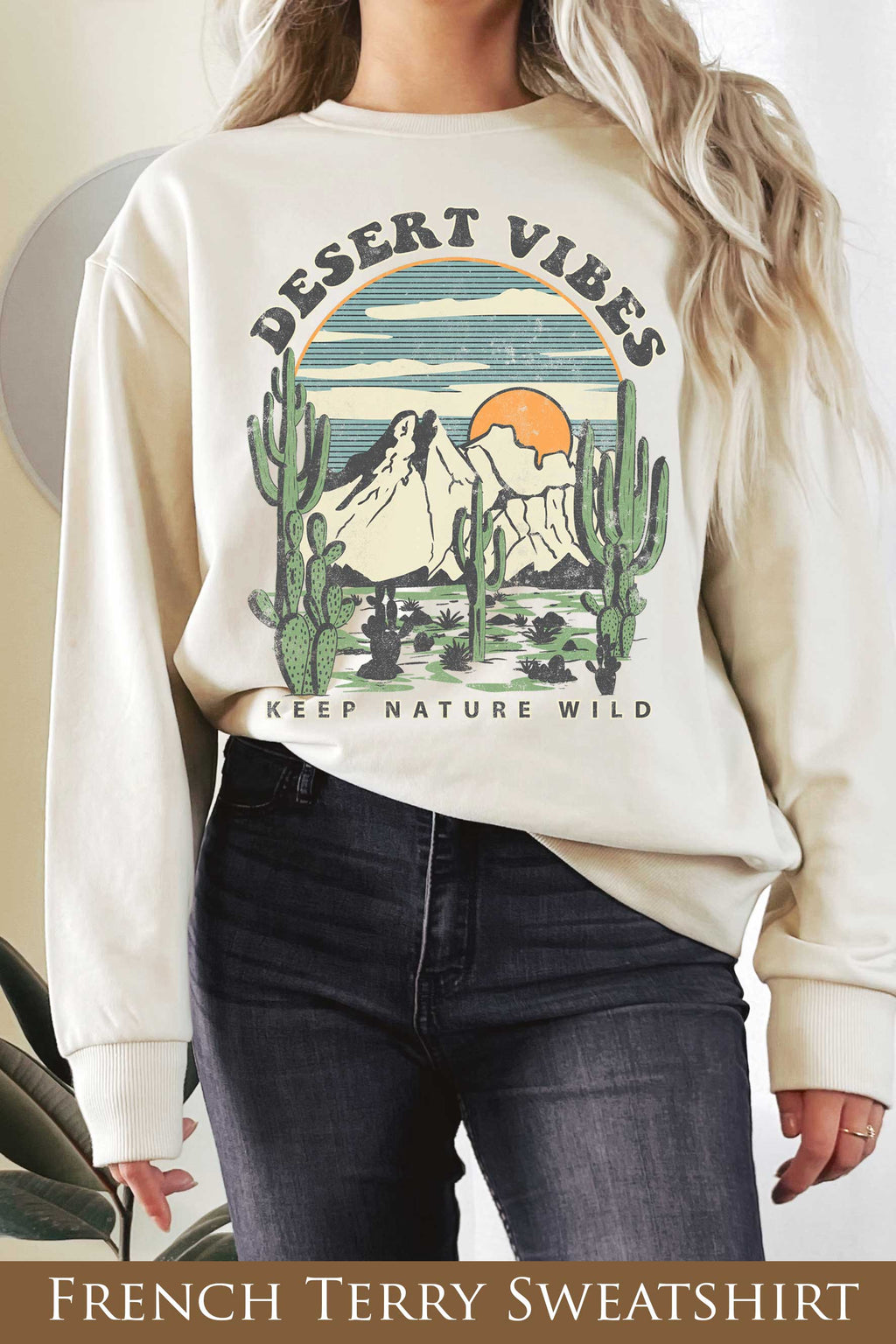 Desert Vibes Cactus Graphix Terry - Adult & Kids T-Shirts, Sweatshirts & Hoodies apparel design preview 1
