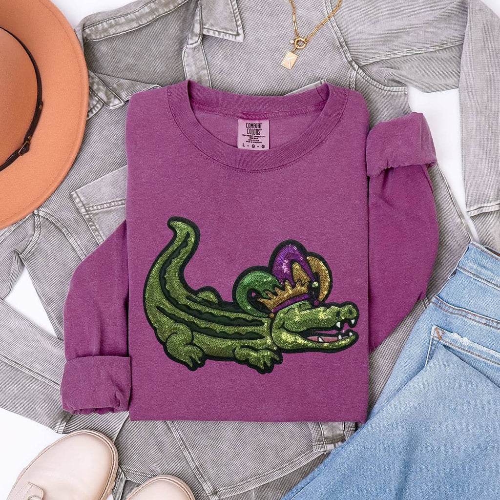 Mardi Gras Gator Sequin - Adult & Kids T-Shirts, Sweatshirts & Hoodies apparel design preview 1
