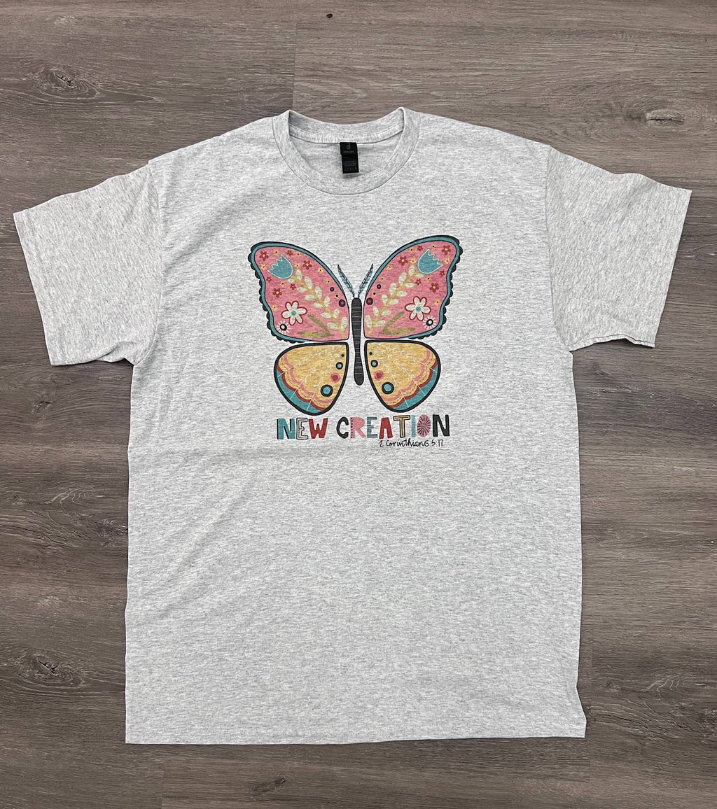 New Creation Butterfly On Ash Gray - Adult & Kids T-Shirts, Sweatshirts & Hoodies apparel design preview 1