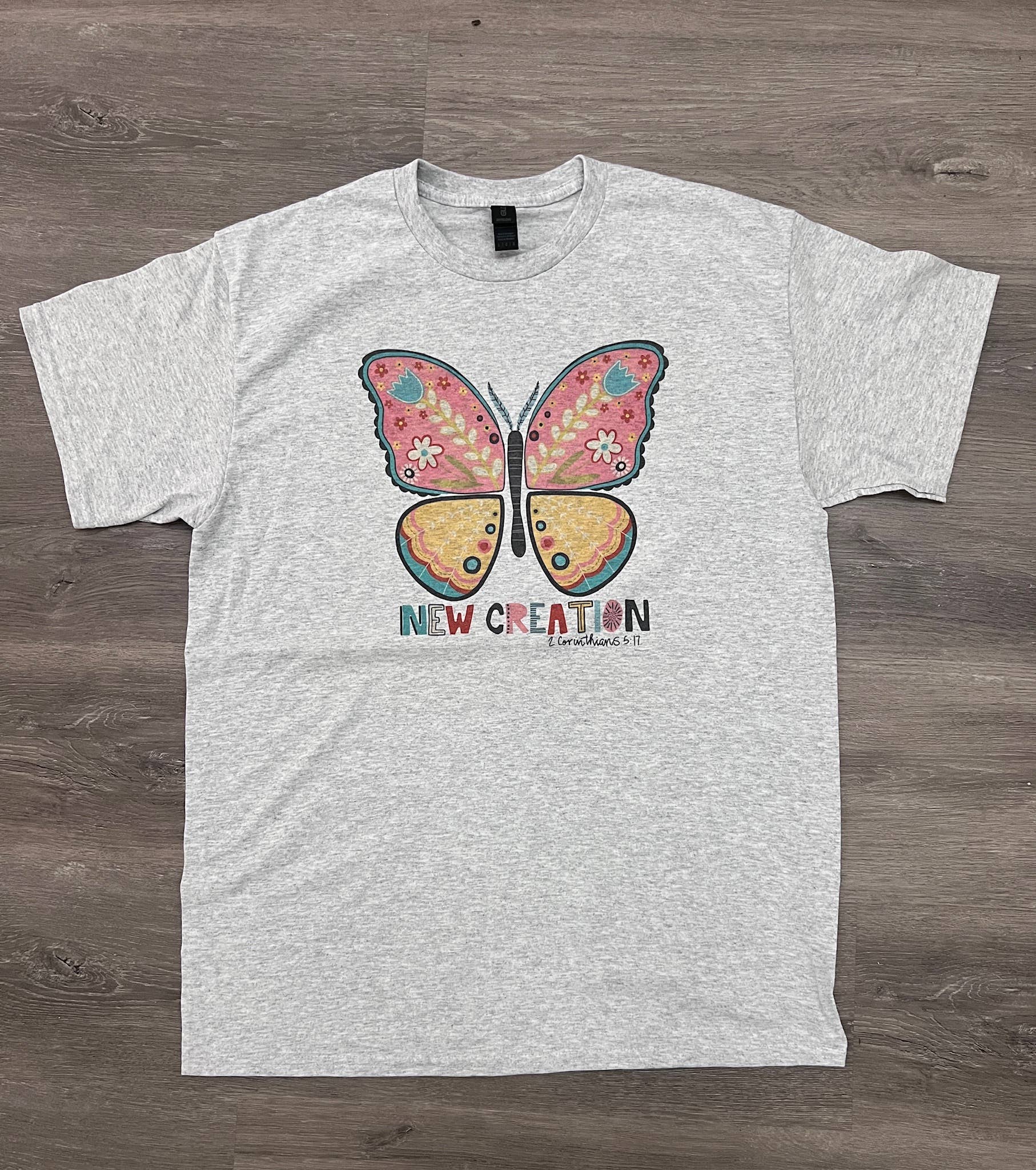 New Creation Butterfly On Ash Gray - Adult & Kids T-Shirts, Sweatshirts & Hoodies apparel design preview 1